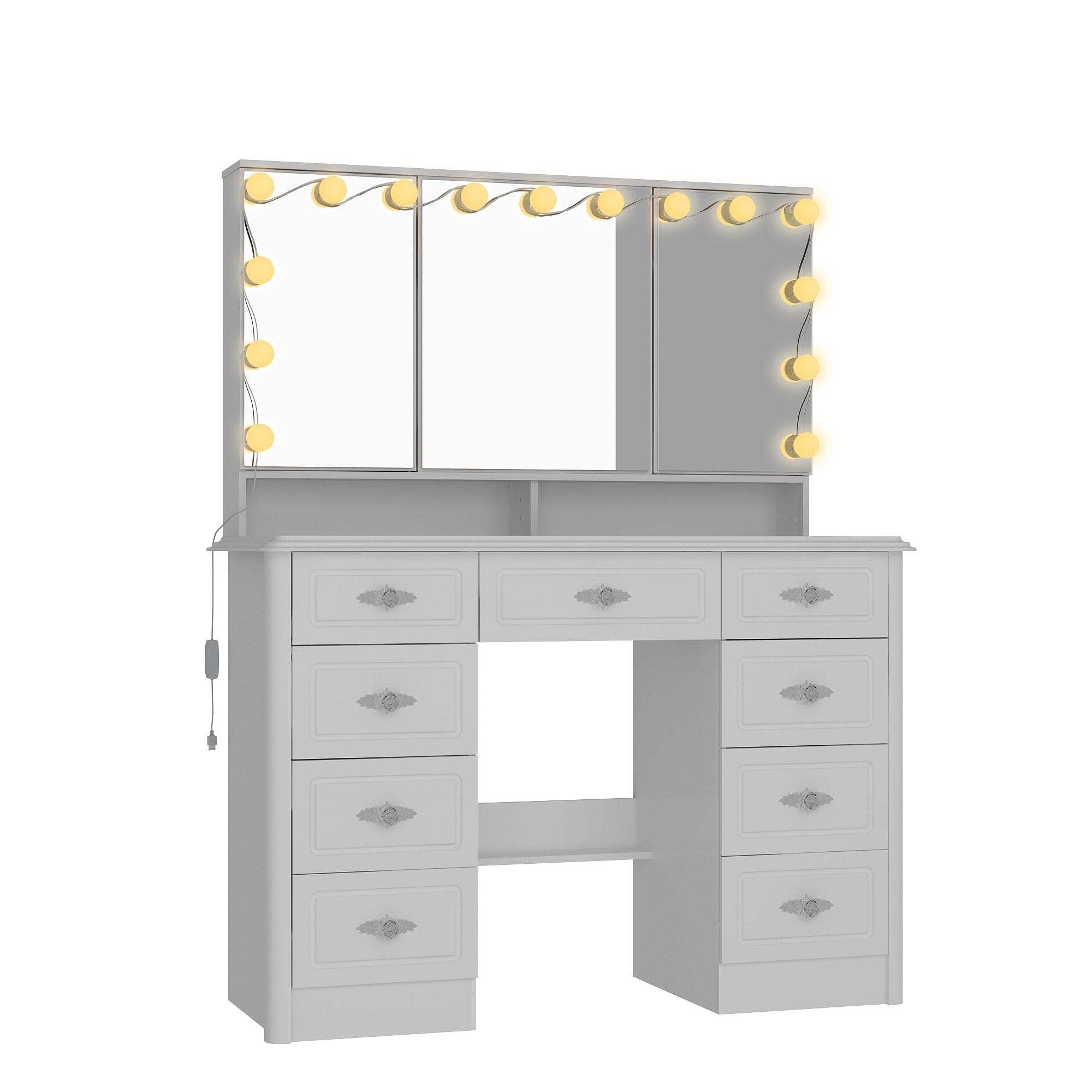 Miroir de maquillage pliable blanc moderne avec éclairage réglable - 40,2 x 54,1