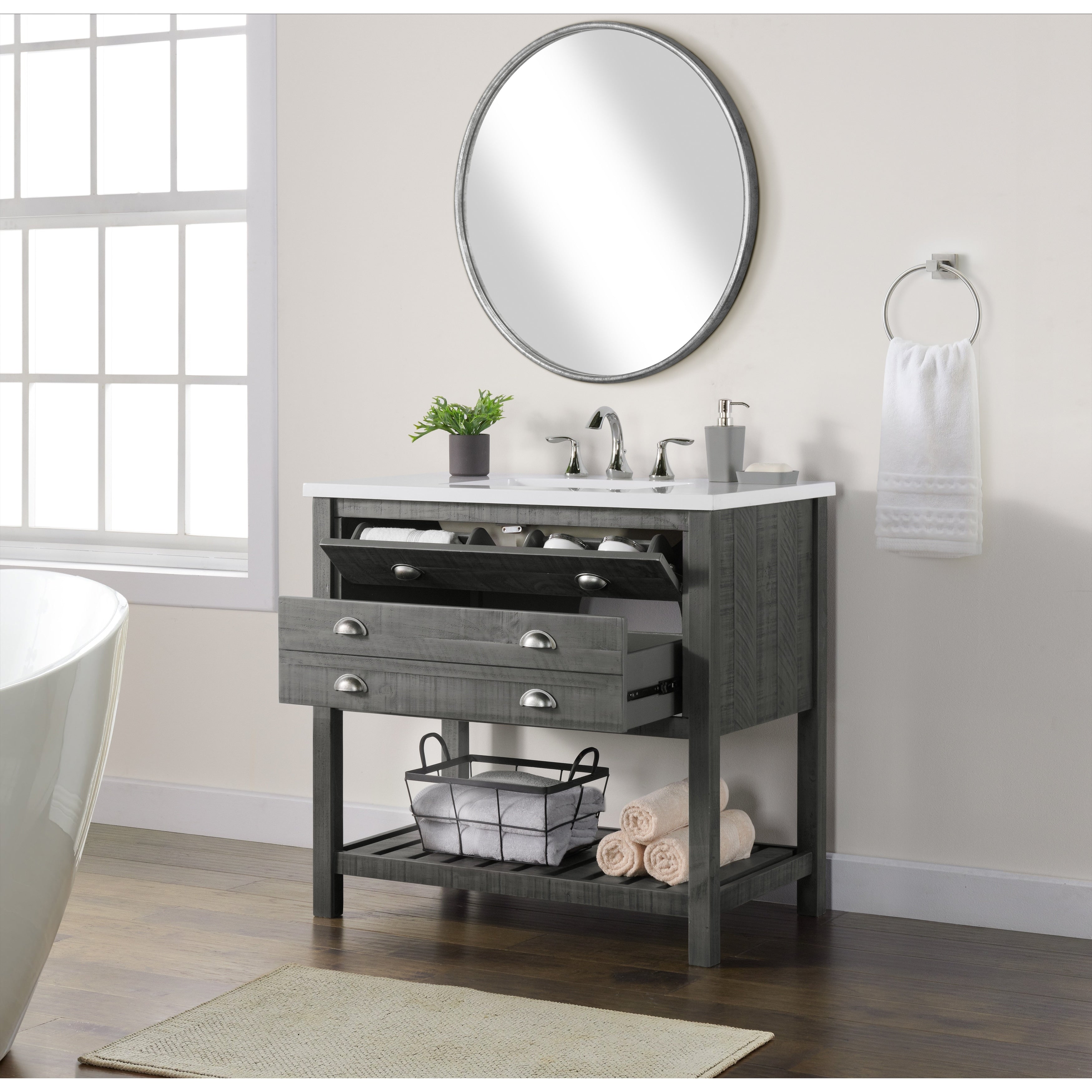 Meuble-lavabo simple de style ferme Monterey 37 avec dessus