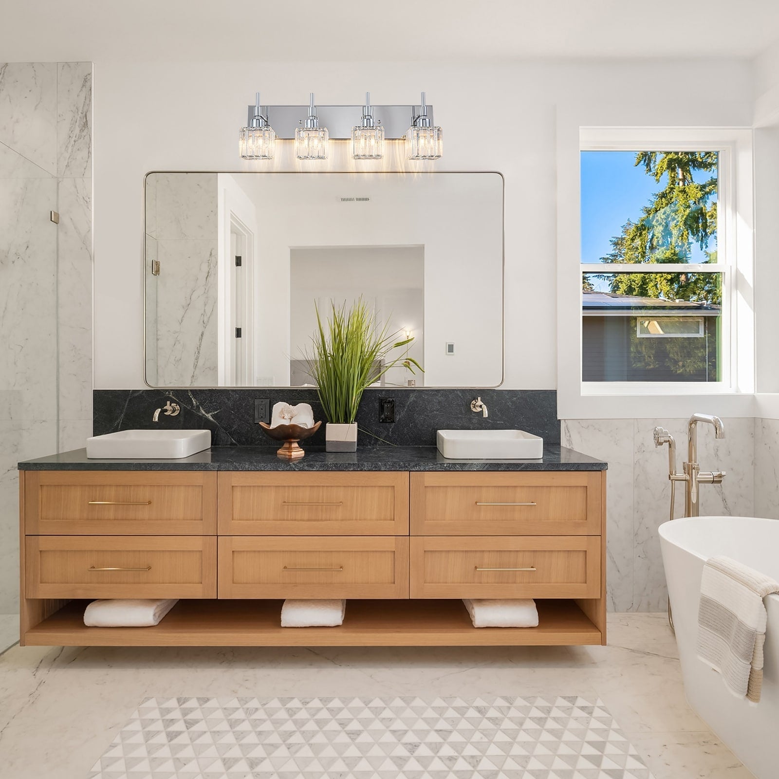 Luminaires de salle de bain en cristal à intensité variable Ora Modern sur miroir Glam Vanity Lights