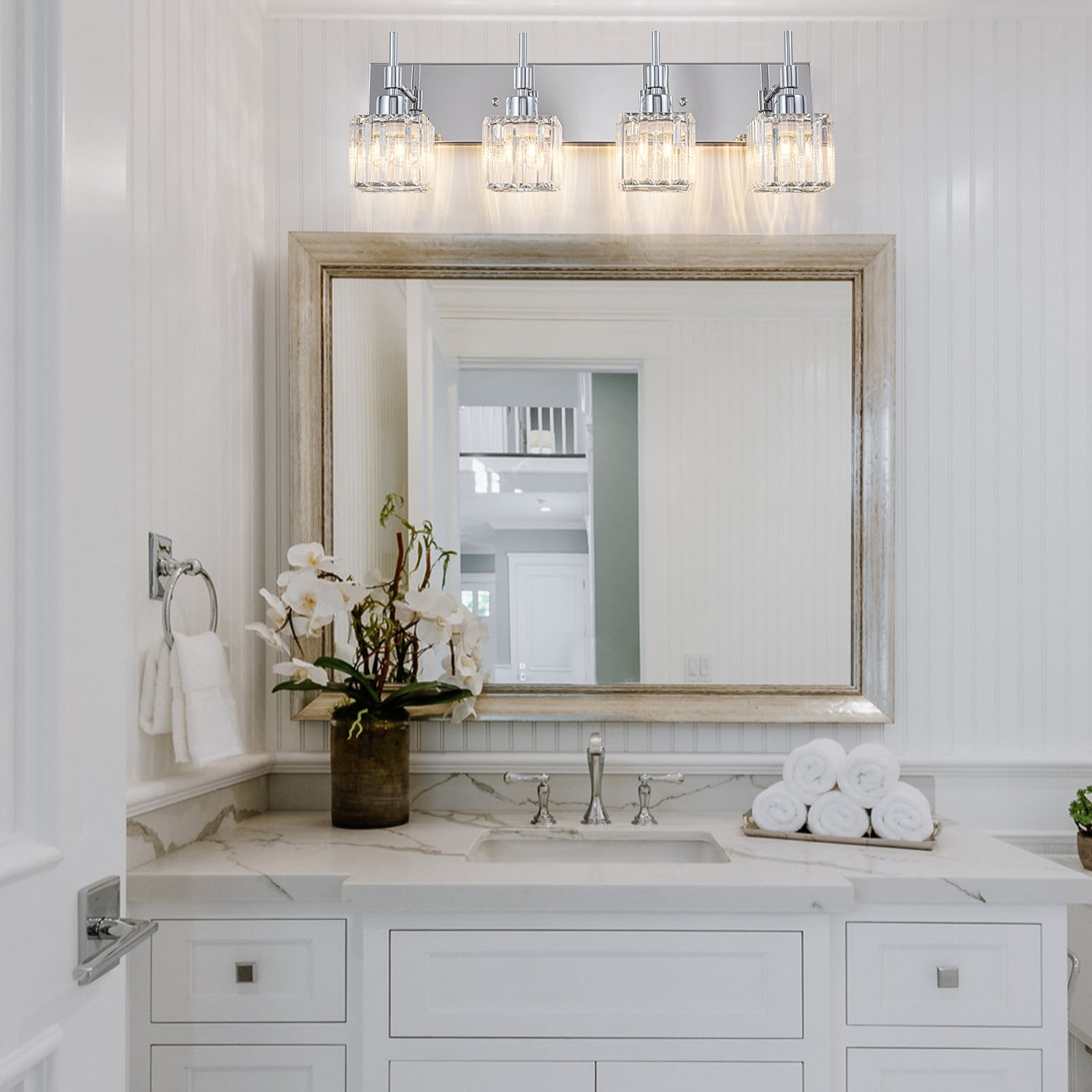 Luminaires de salle de bain en cristal à intensité variable Ora Modern sur miroir Glam Vanity Lights