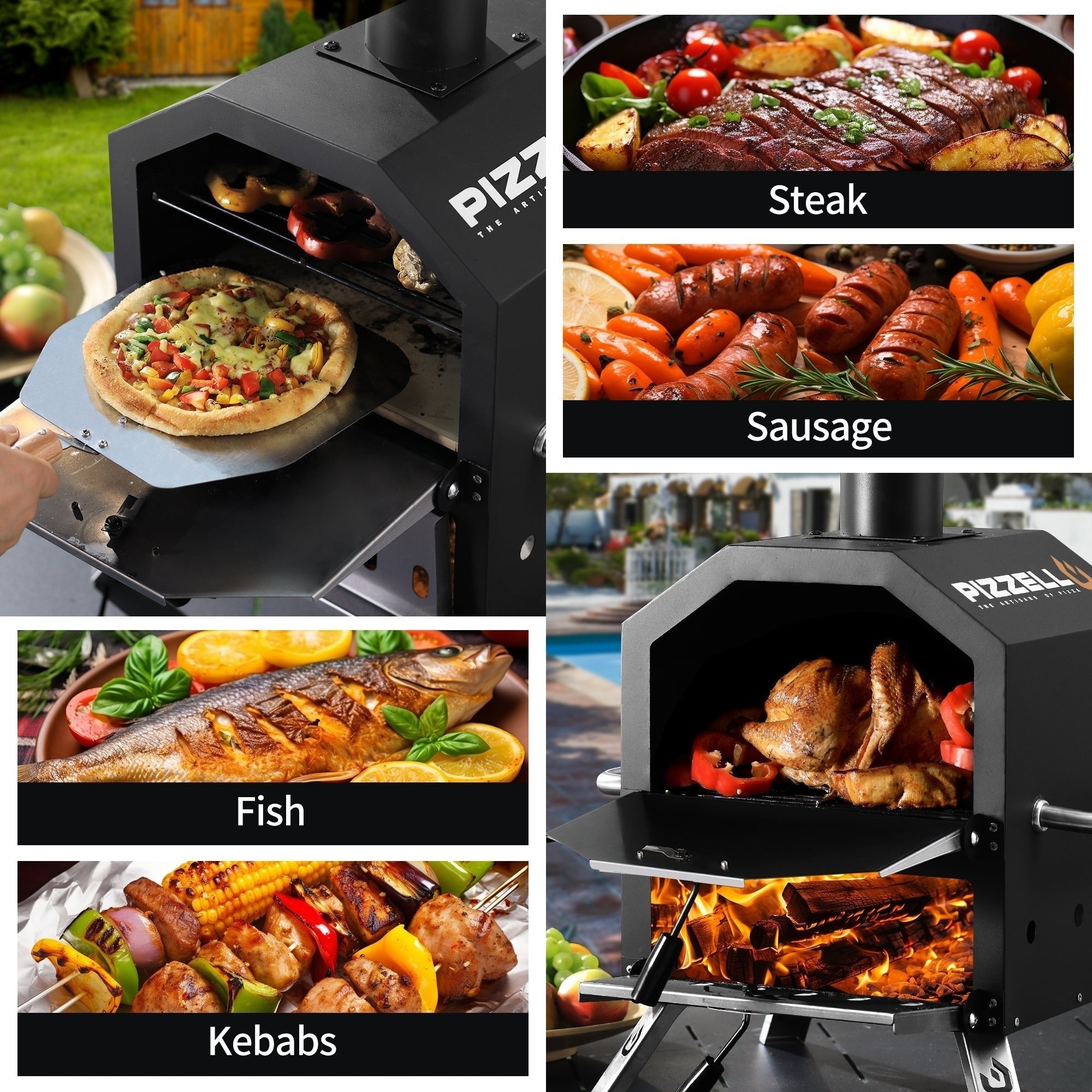 Four à pizza extérieur au feu de bois, machine à pizza à 2 couches, gril à pizza extérieur pour fêtes dans la cour - 12 pouces