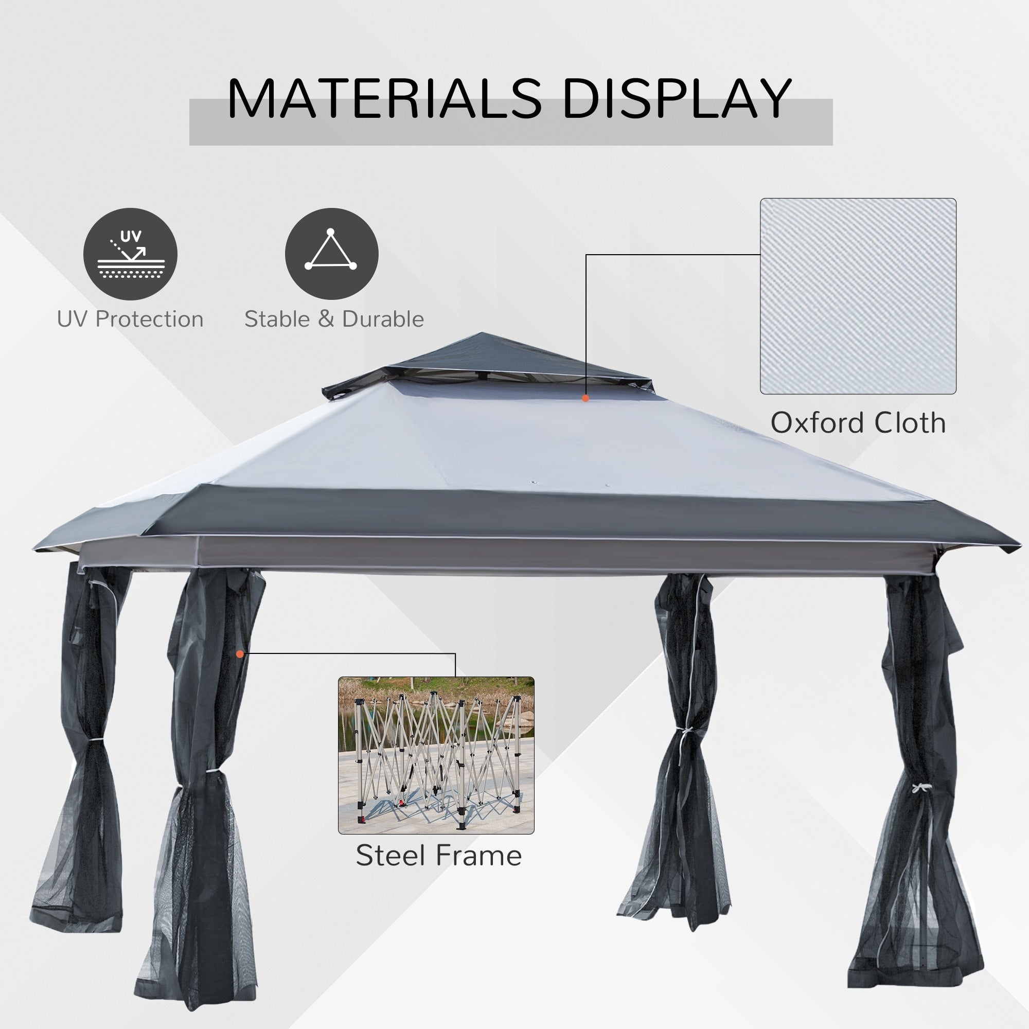 Outsunny 12' x 12' Pop Up Canopy Sun Shade Tente instantanée pliable avec filet latéral en maille, hauteur réglable sur 3 niveaux