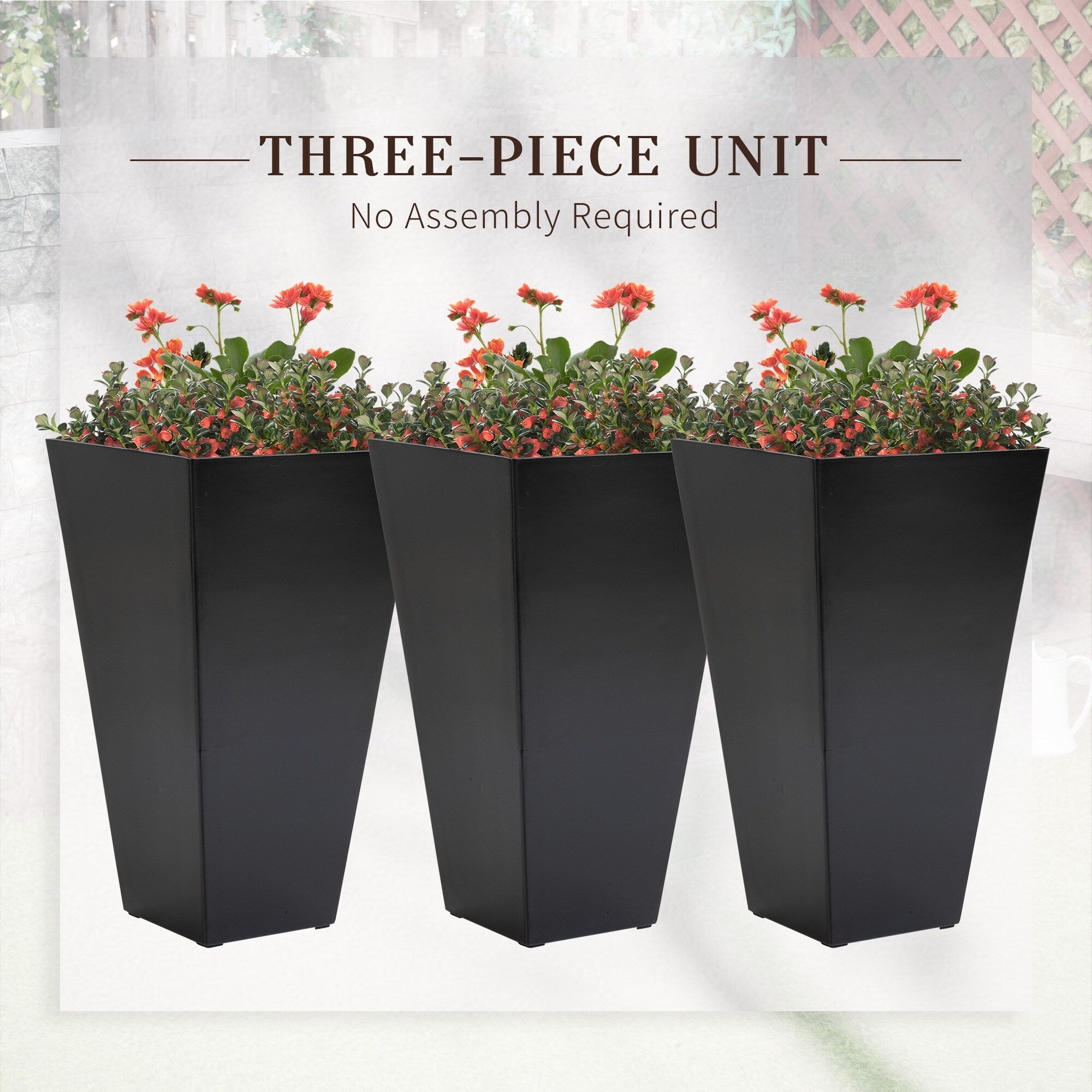 Lot de 3 grands pots de fleurs en plastique Outsunny 28 cm, pour l'intérieur et l'extérieur, pour l'entrée, la terrasse et la cour.