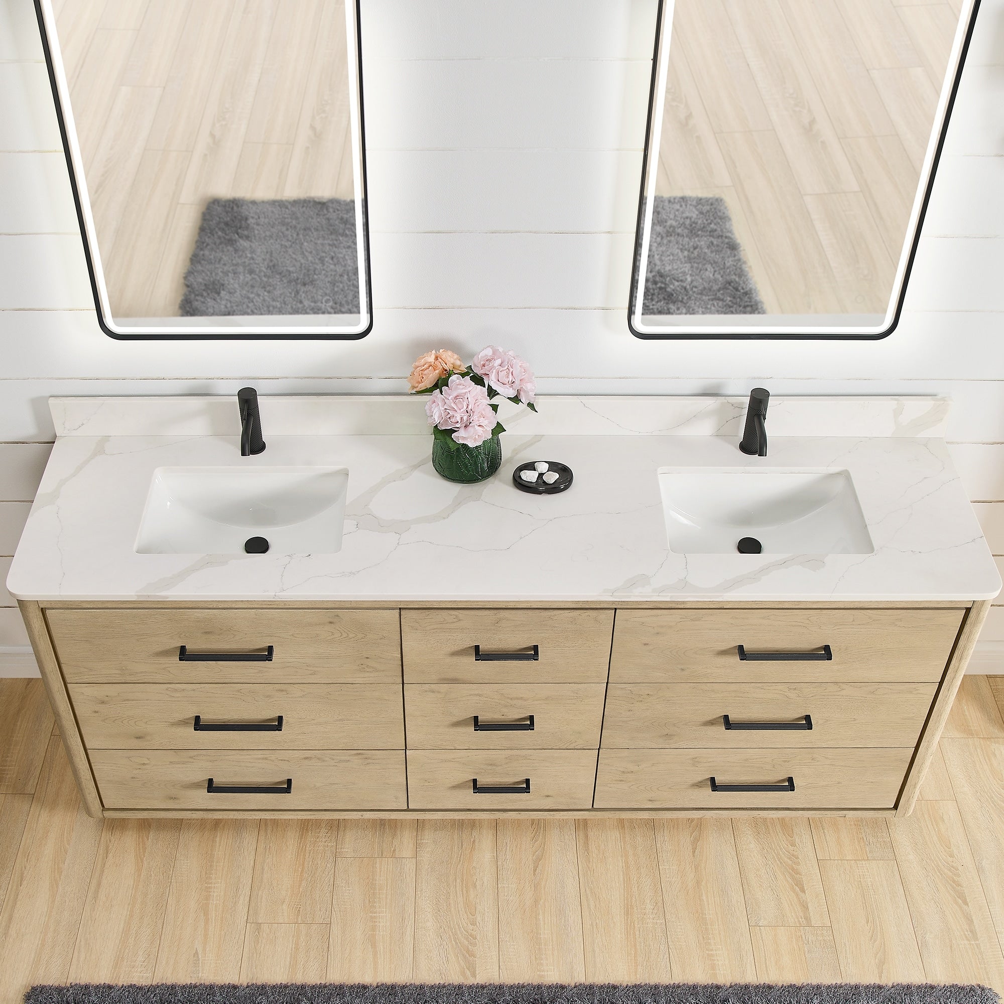 Meuble-lavabo Porto avec dessus en quartz blanc sans miroir