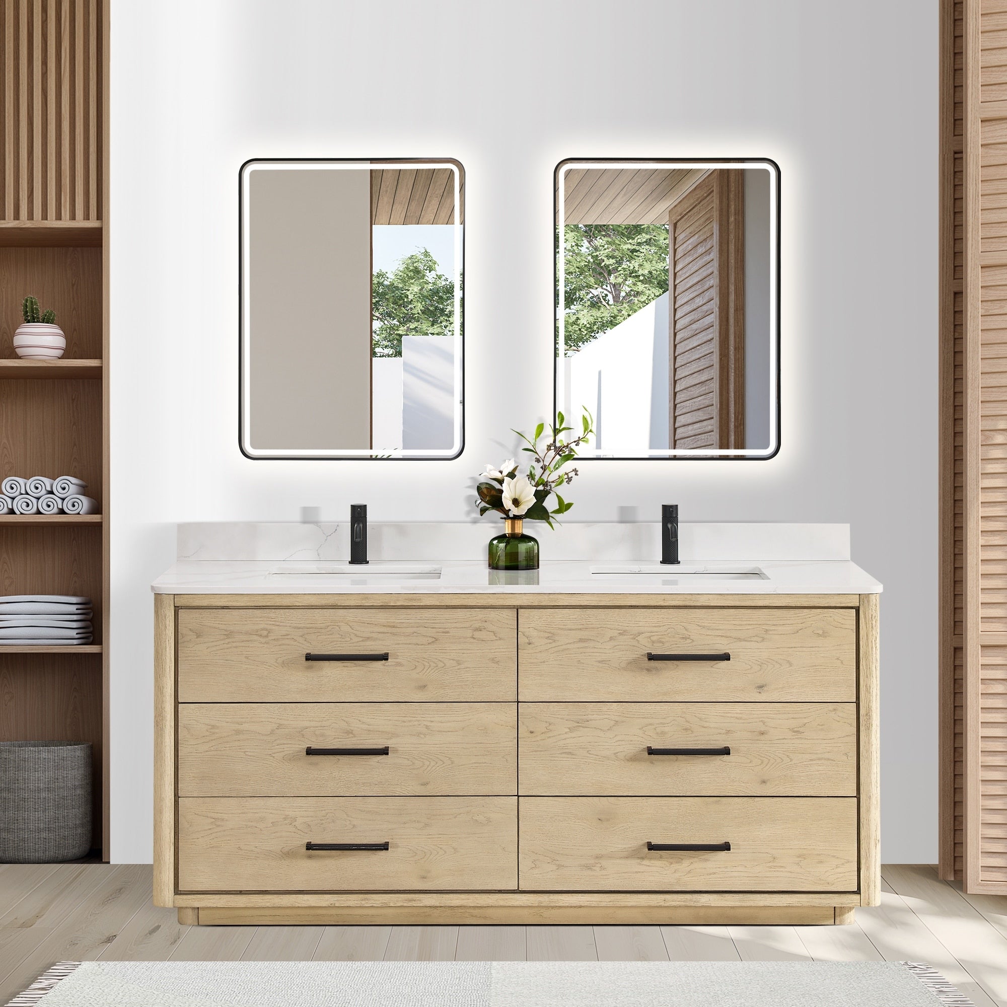 Meuble-lavabo Porto avec dessus en quartz blanc sans miroir