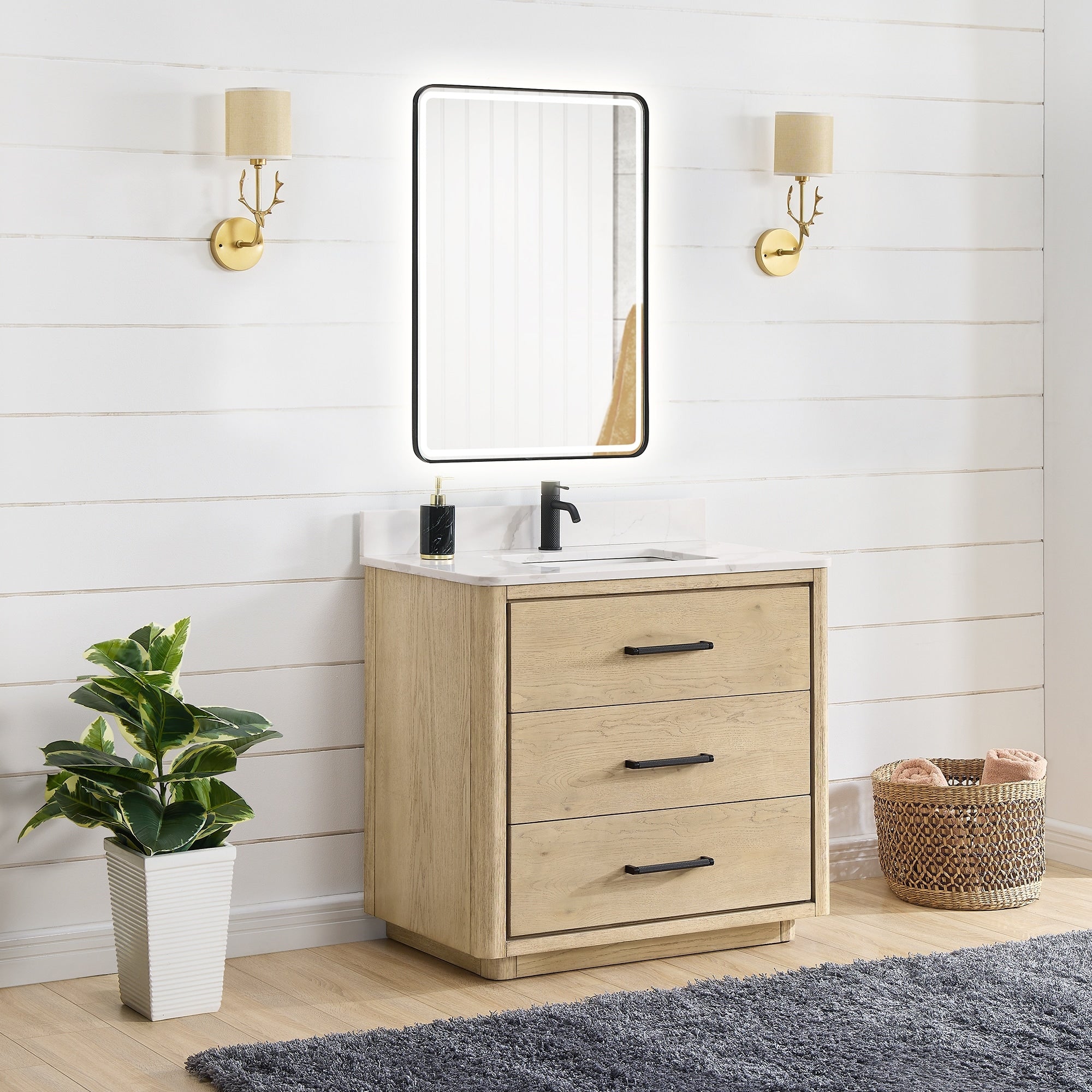 Meuble-lavabo Porto avec dessus en quartz blanc sans miroir
