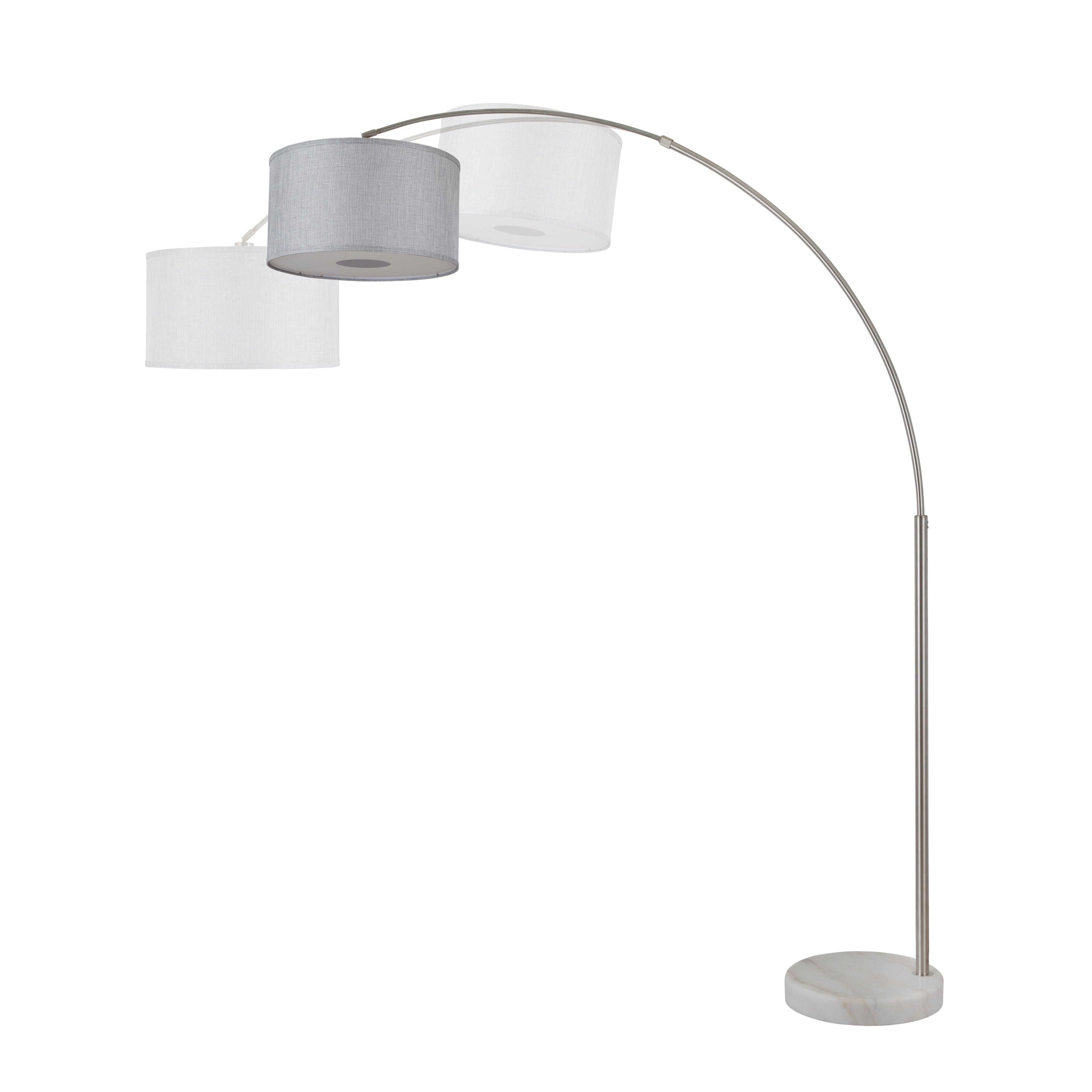 Lampadaire arqué réglable en acier Q-Max 81 avec abat-jour extra large et base en marbre
