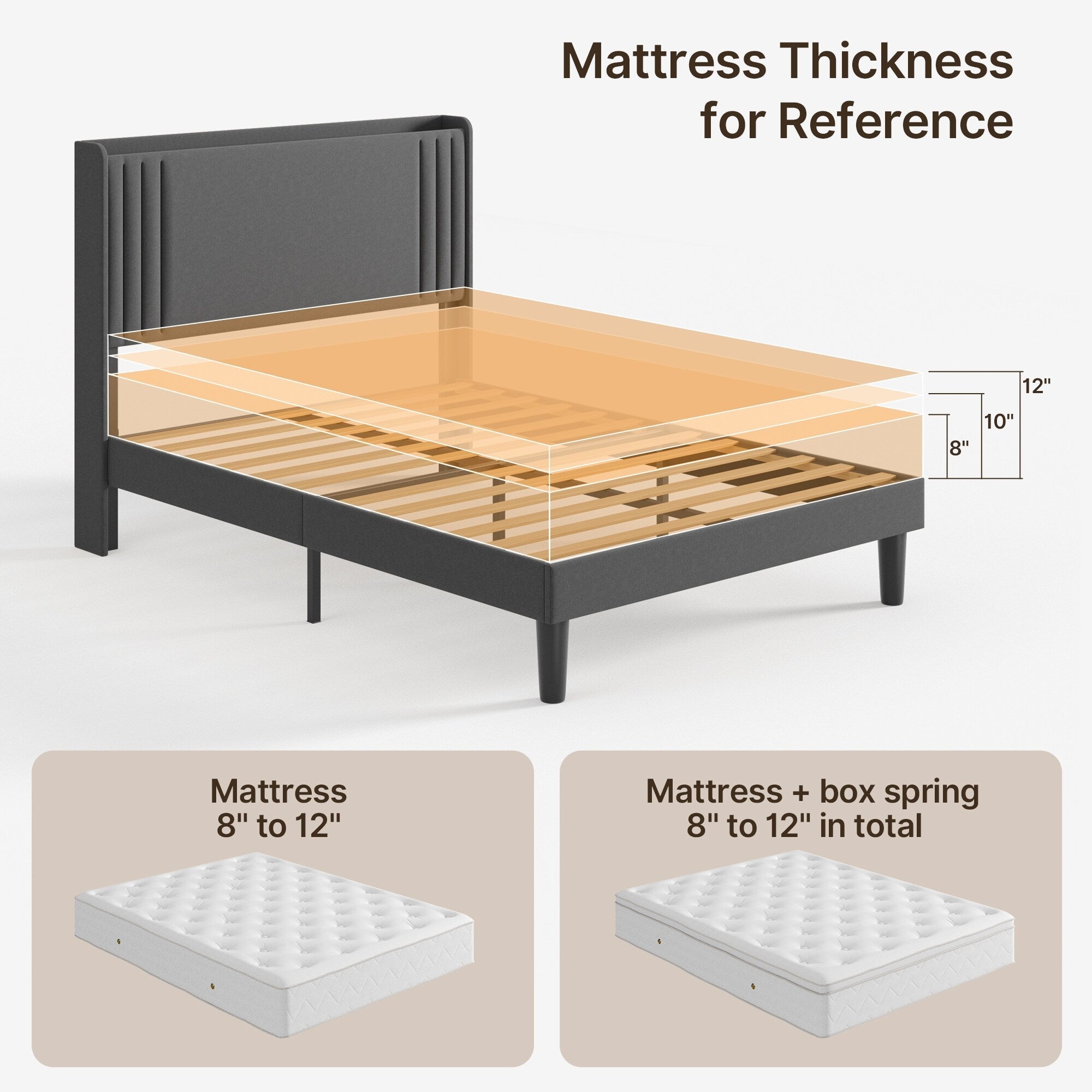 Lit Queen/Full rembourré à canaux verticaux avec tête de lit à oreilles