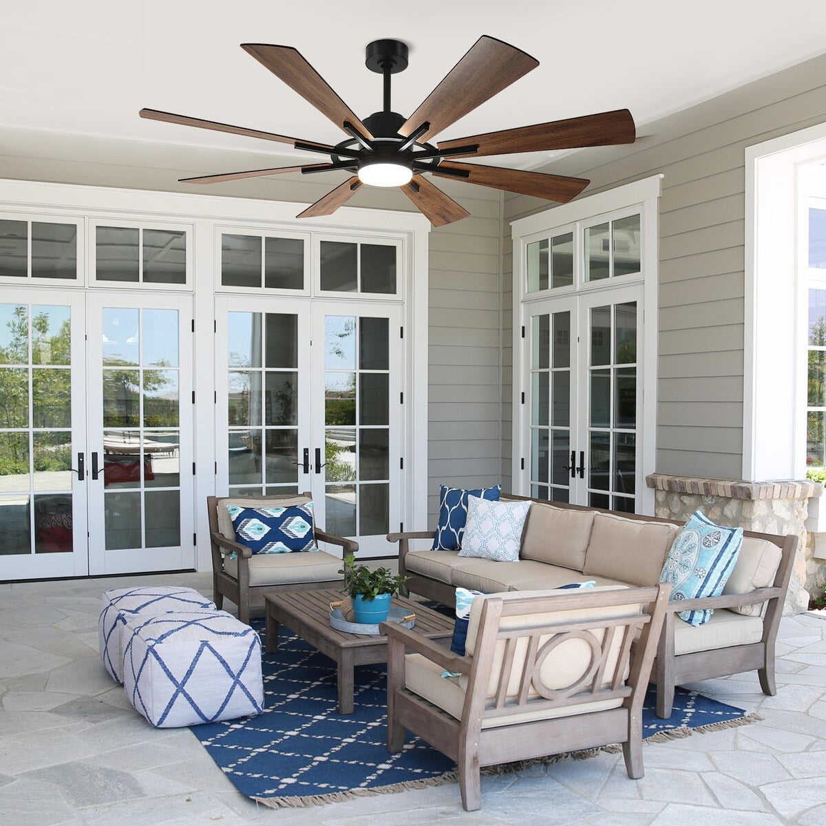 Ventilateur de plafond télécommandé avec lumières, grandes 8 pales en bois