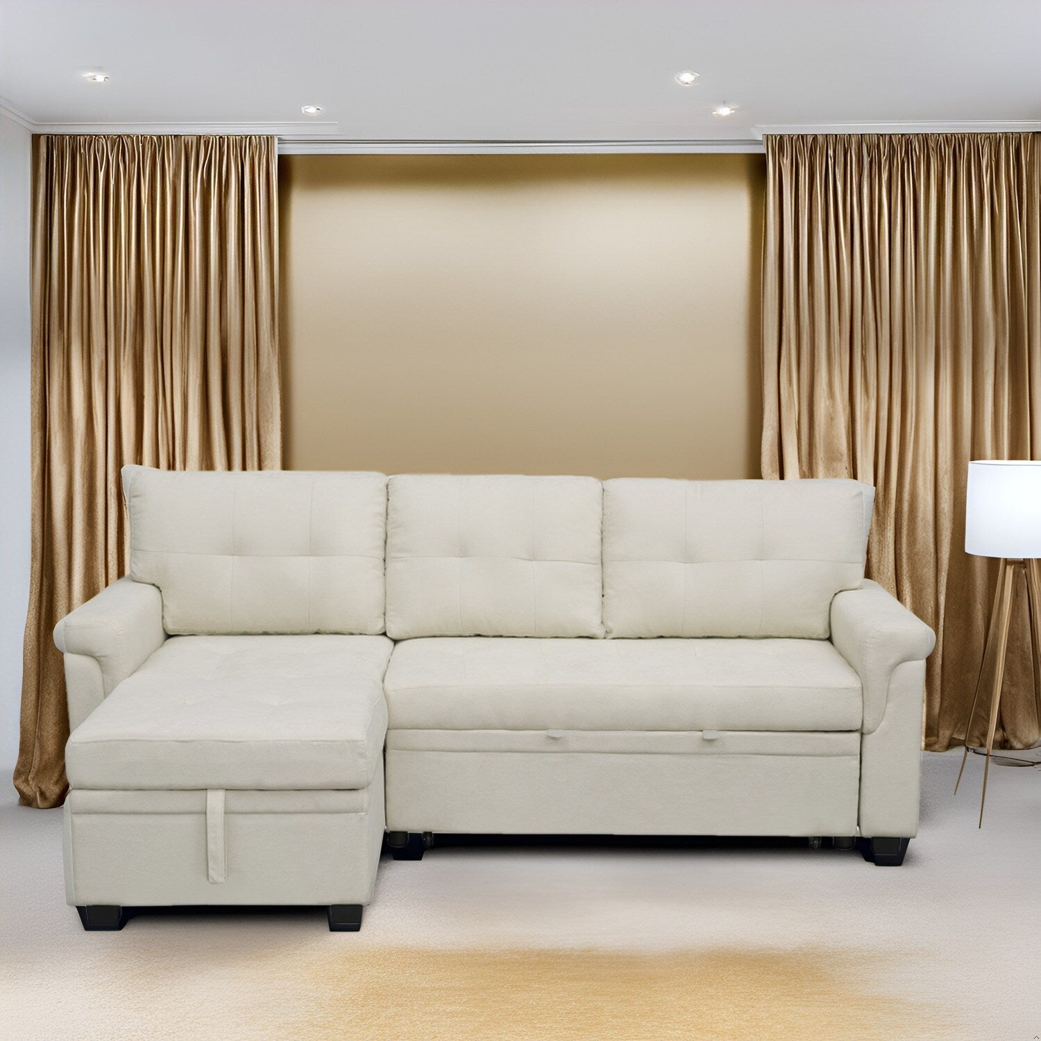 Canapé sectionnel réversible avec lit gigogne, méridienne avec rangement dissimulé, pieds durables,