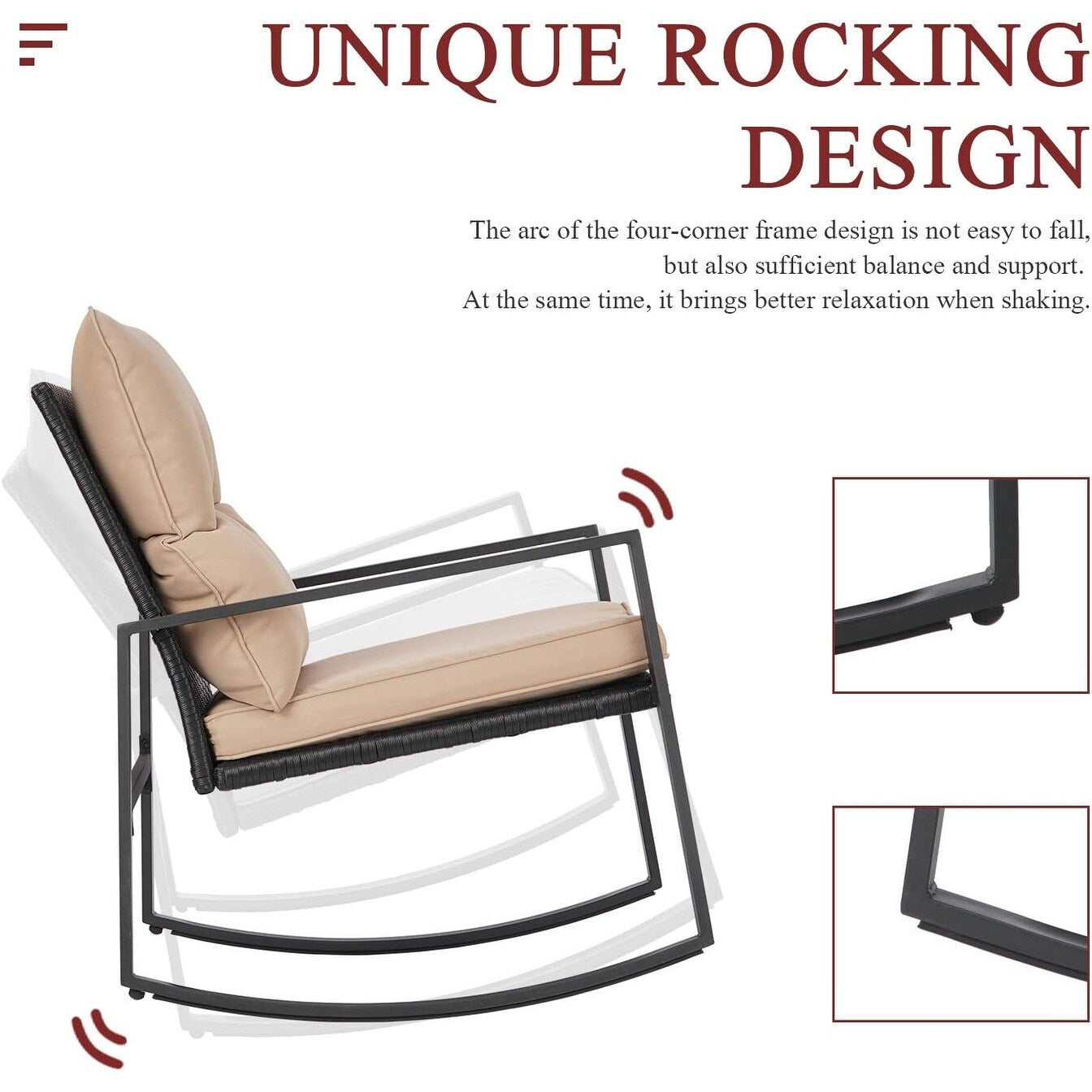 Ensemble bistrot à bascule d'extérieur en métal noir SUNCROWN 3 pièces