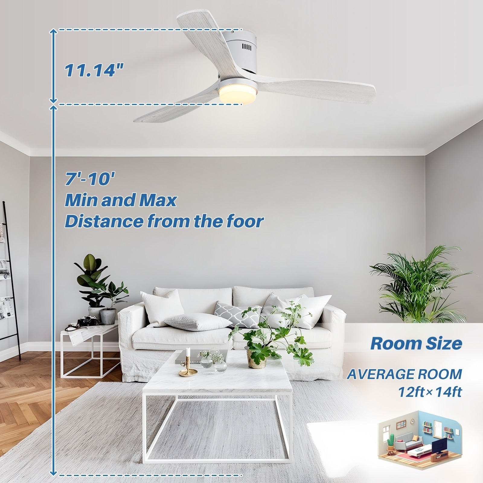 Ventilateur de plafond encastré Sofucor 52 pouces avec télécommande, moteur réversible et éclairage intégré en option