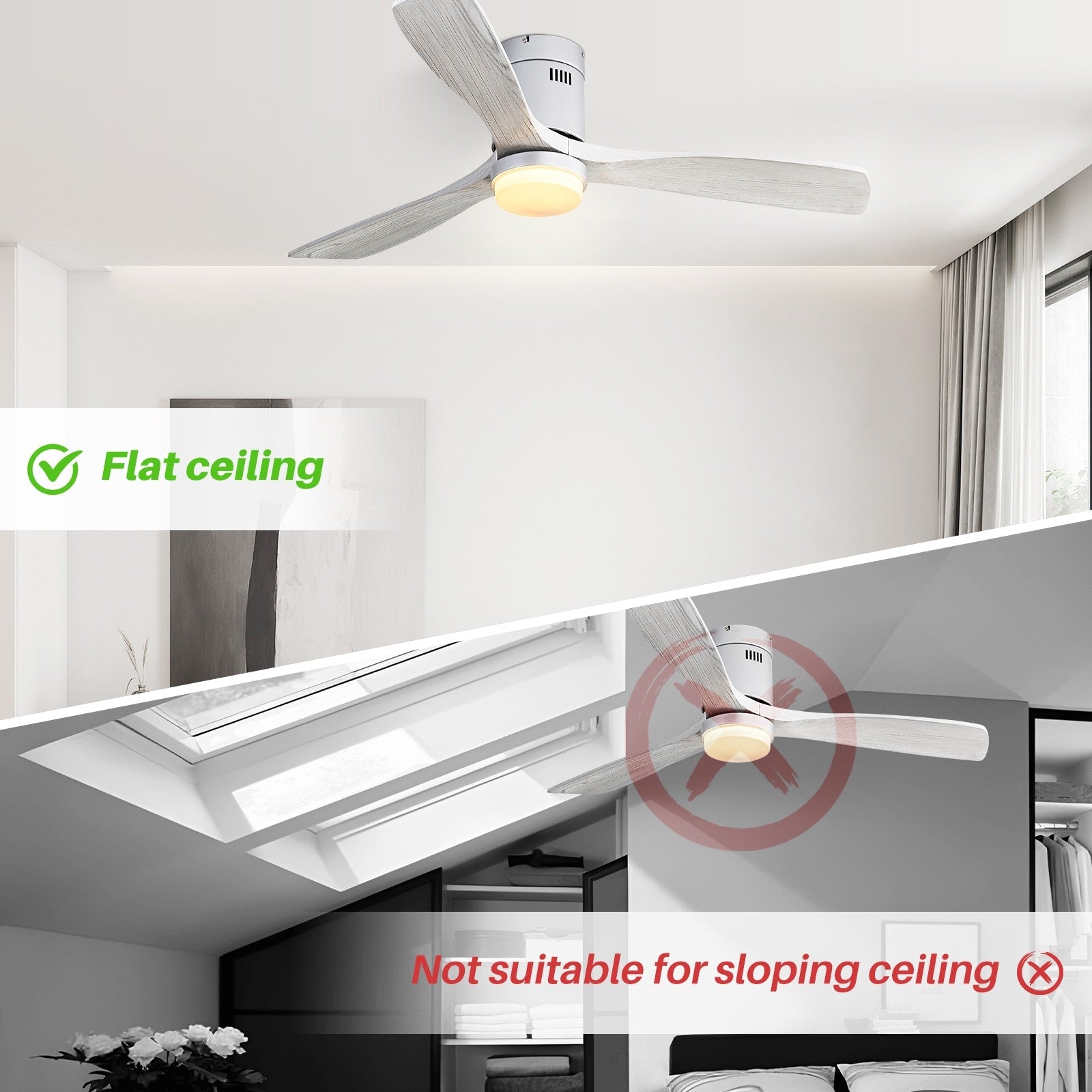 Ventilateur de plafond encastré Sofucor 52 pouces avec télécommande, moteur réversible et éclairage intégré en option