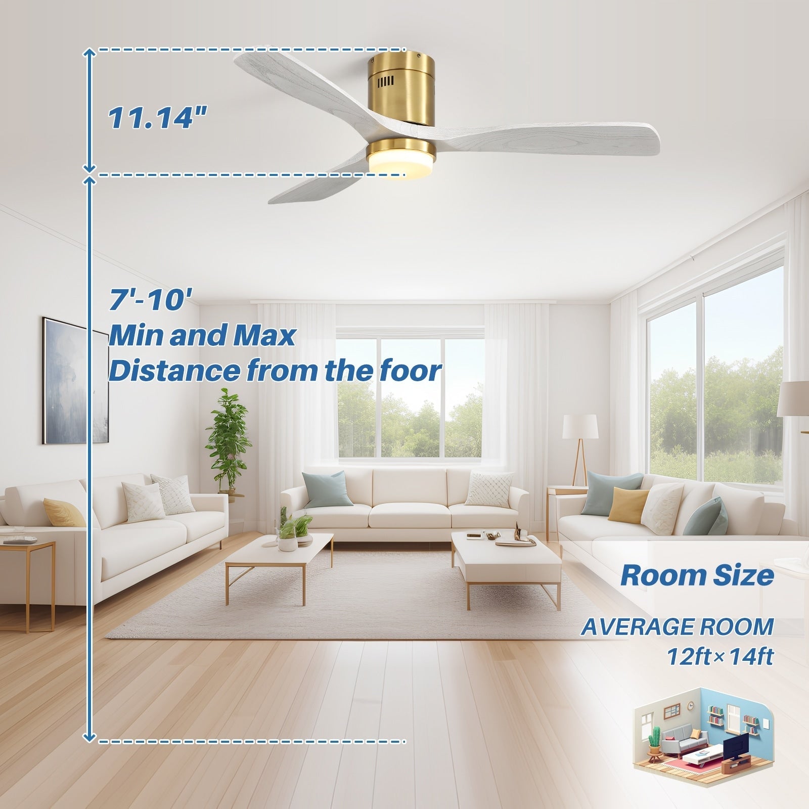 Ventilateur de plafond encastré Sofucor 52 pouces avec télécommande, moteur réversible et éclairage intégré en option