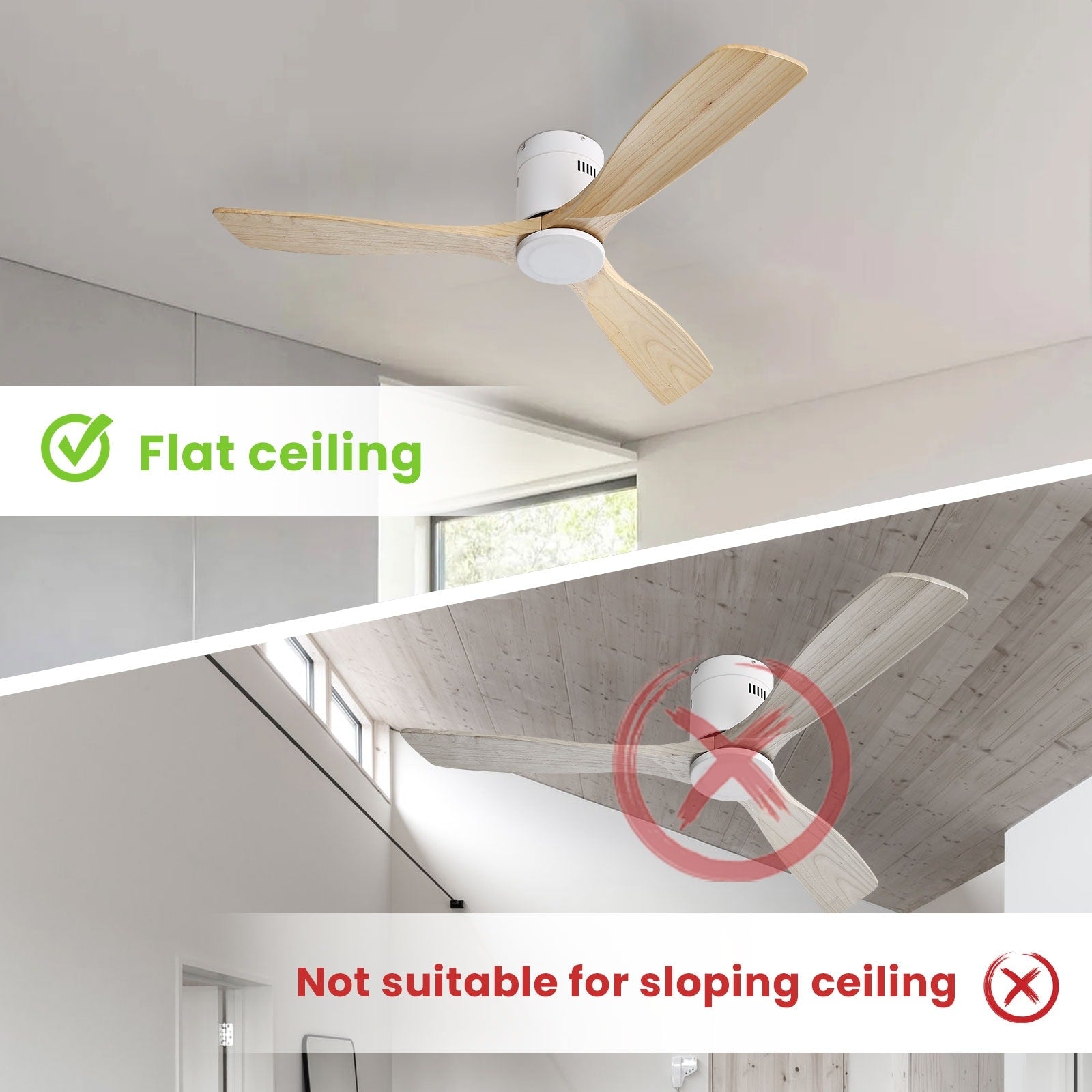 Ventilateur de plafond encastré Sofucor 52 pouces avec télécommande, moteur réversible et éclairage intégré en option