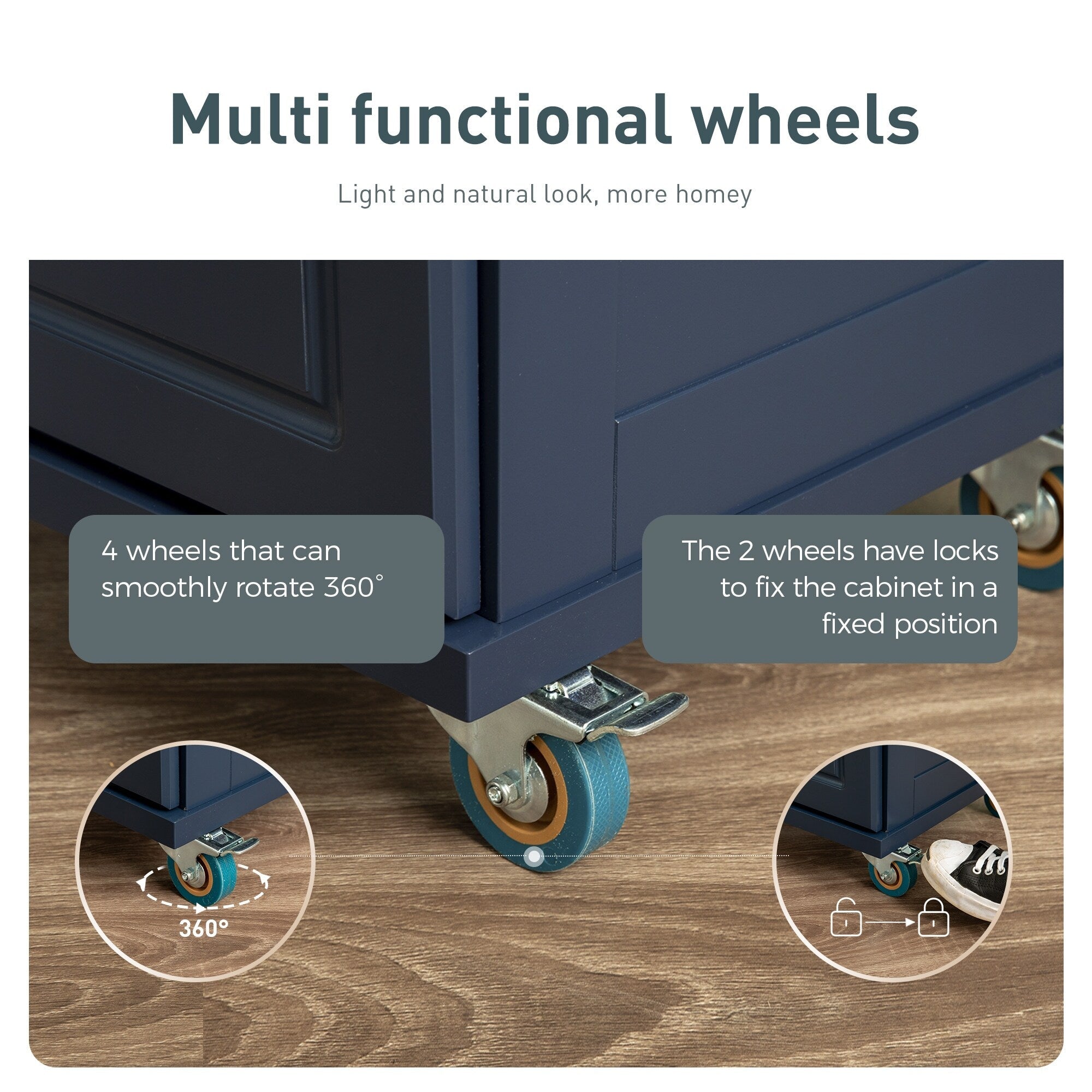Desserte de cuisine Sophia & William avec abattant et plateau en bois d'hévéa, desserte de cuisine roulante avec grand meuble de rangement