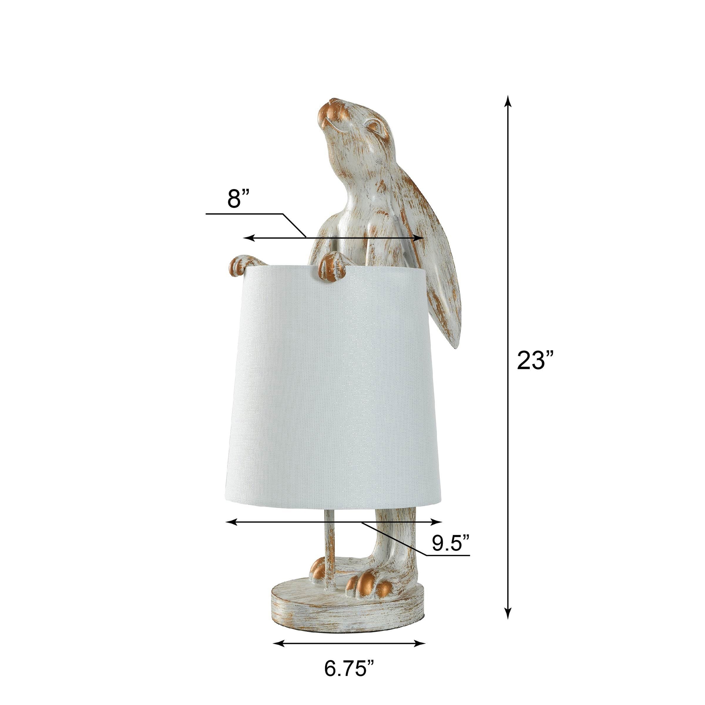 Lampe de bureau StyleCraft Malta en cuivre blanc délavé, motif lapin