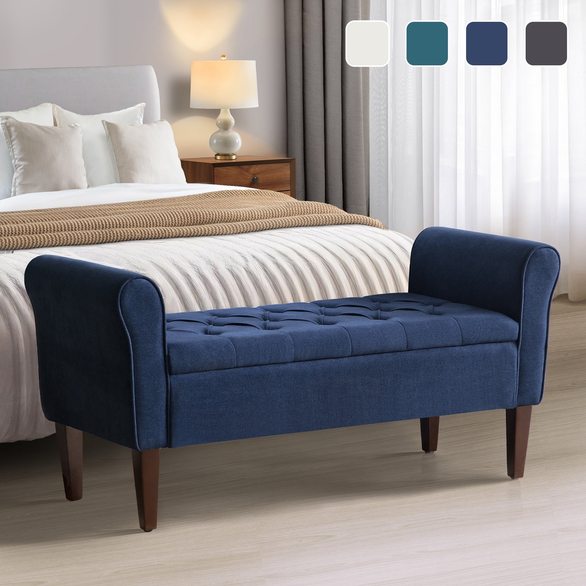 Banc de rangement rembourré, banc d'entrée avec dessus rabattable touffeté, 50,4 pouces