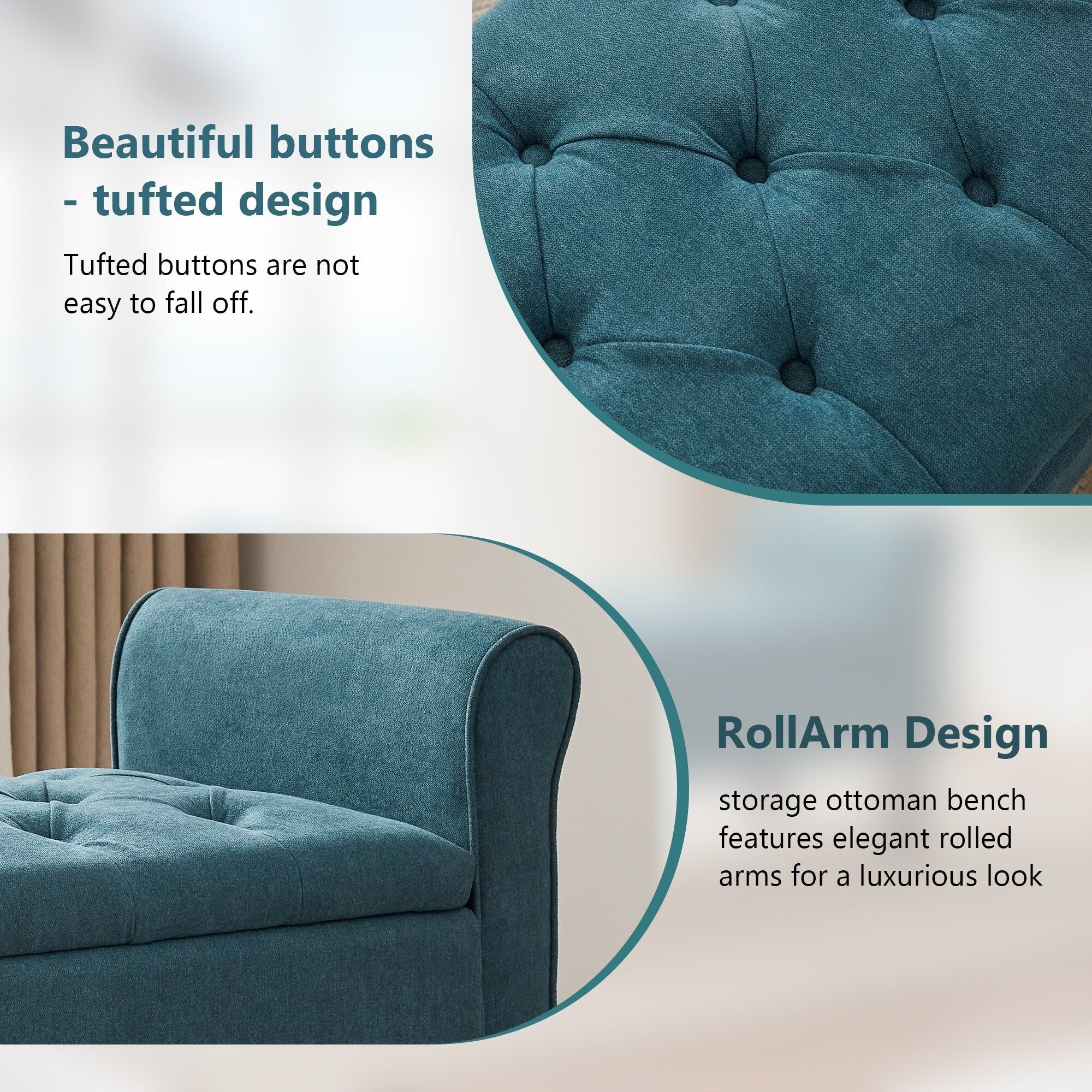 Banc de rangement rembourré, banc d'entrée avec dessus rabattable touffeté, 50,4 pouces