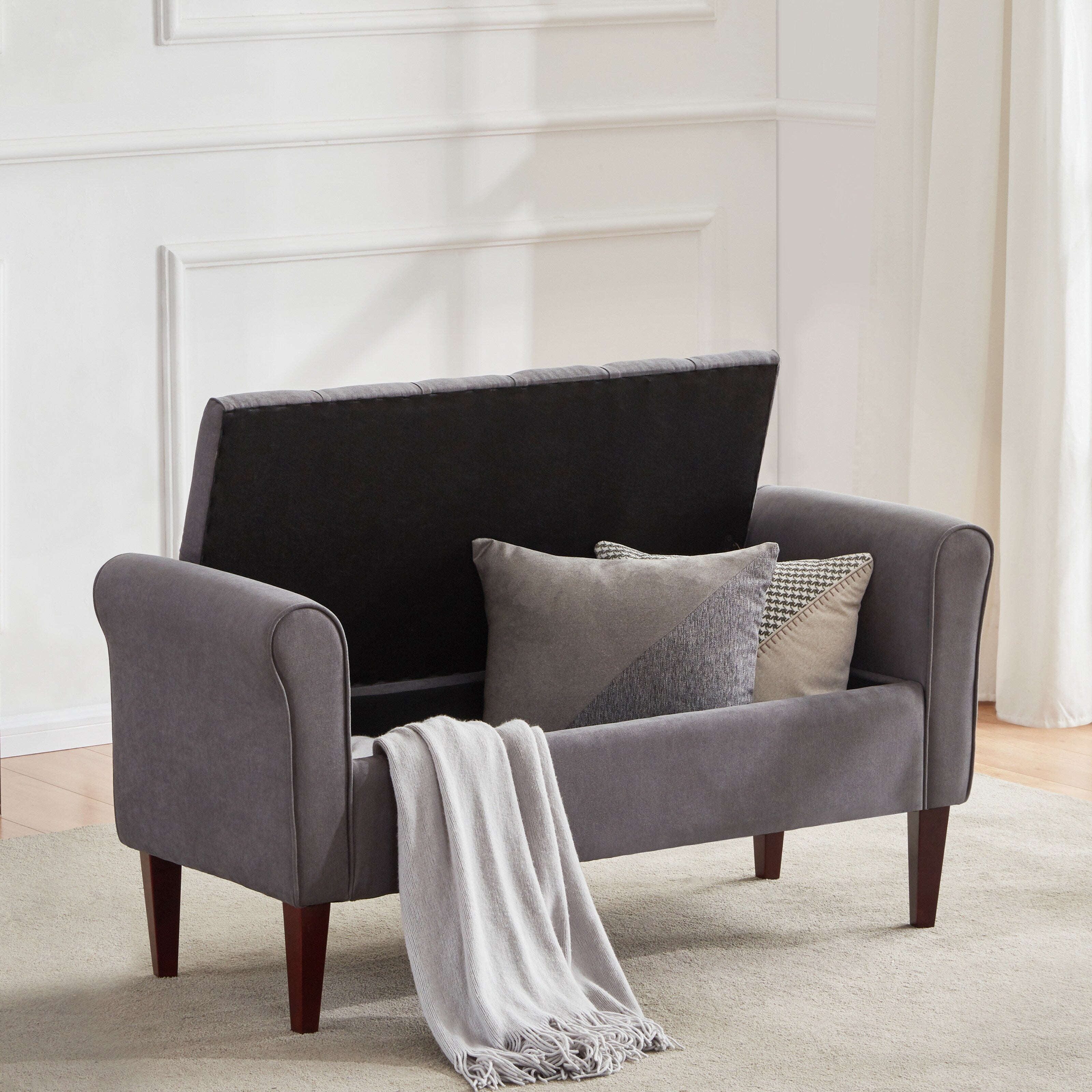 Banc de rangement rembourré, banc d'entrée avec dessus rabattable touffeté, 50,4 pouces