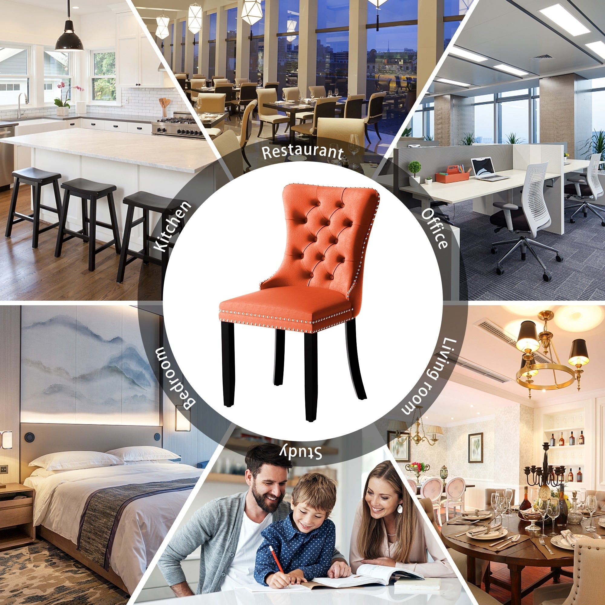 Chaise de salle à manger capitonnée en velours avec pieds en bois massif, lot de 6