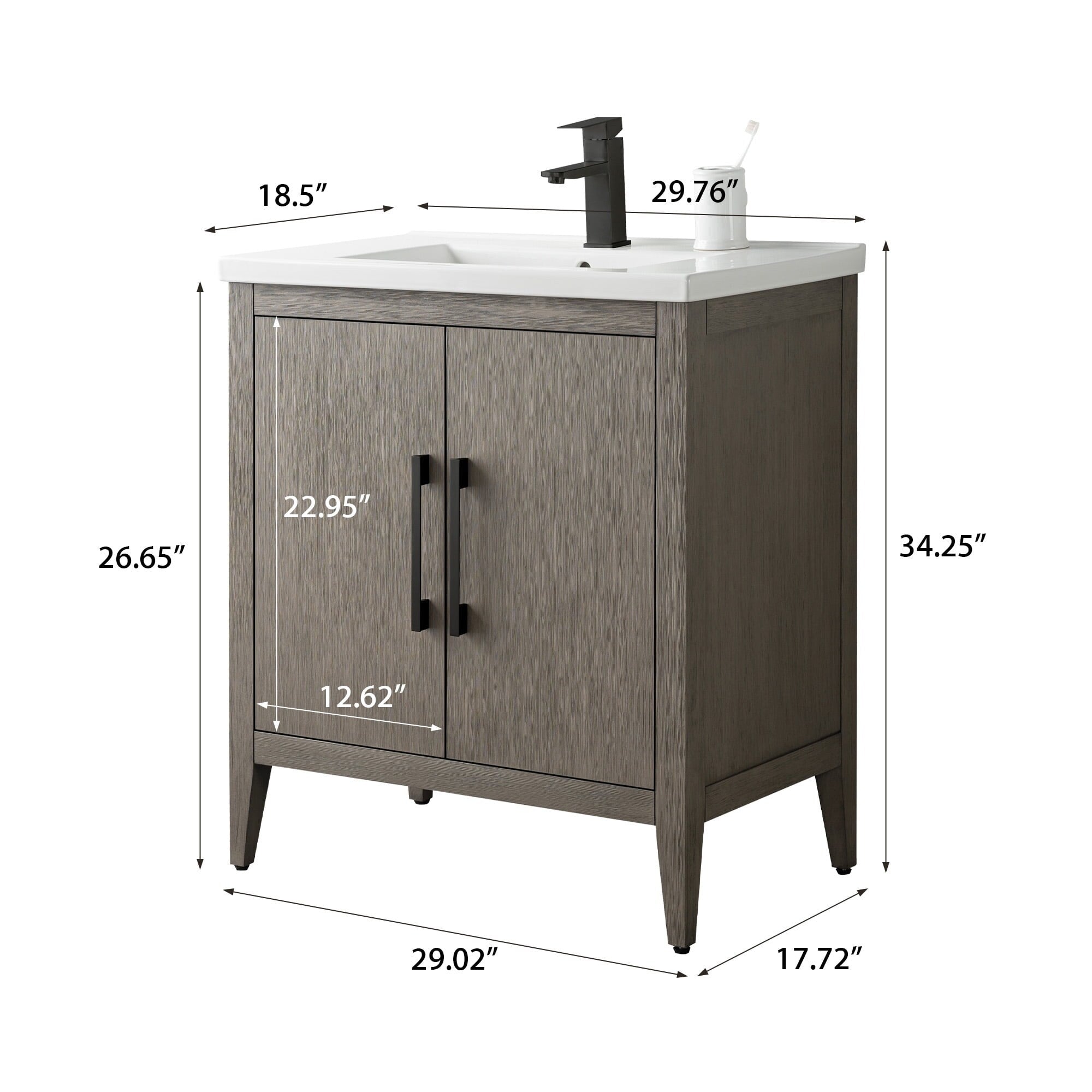 Meuble-lavabo simple Vanity Art 20, 24 ou 30 avec dessus en céramique