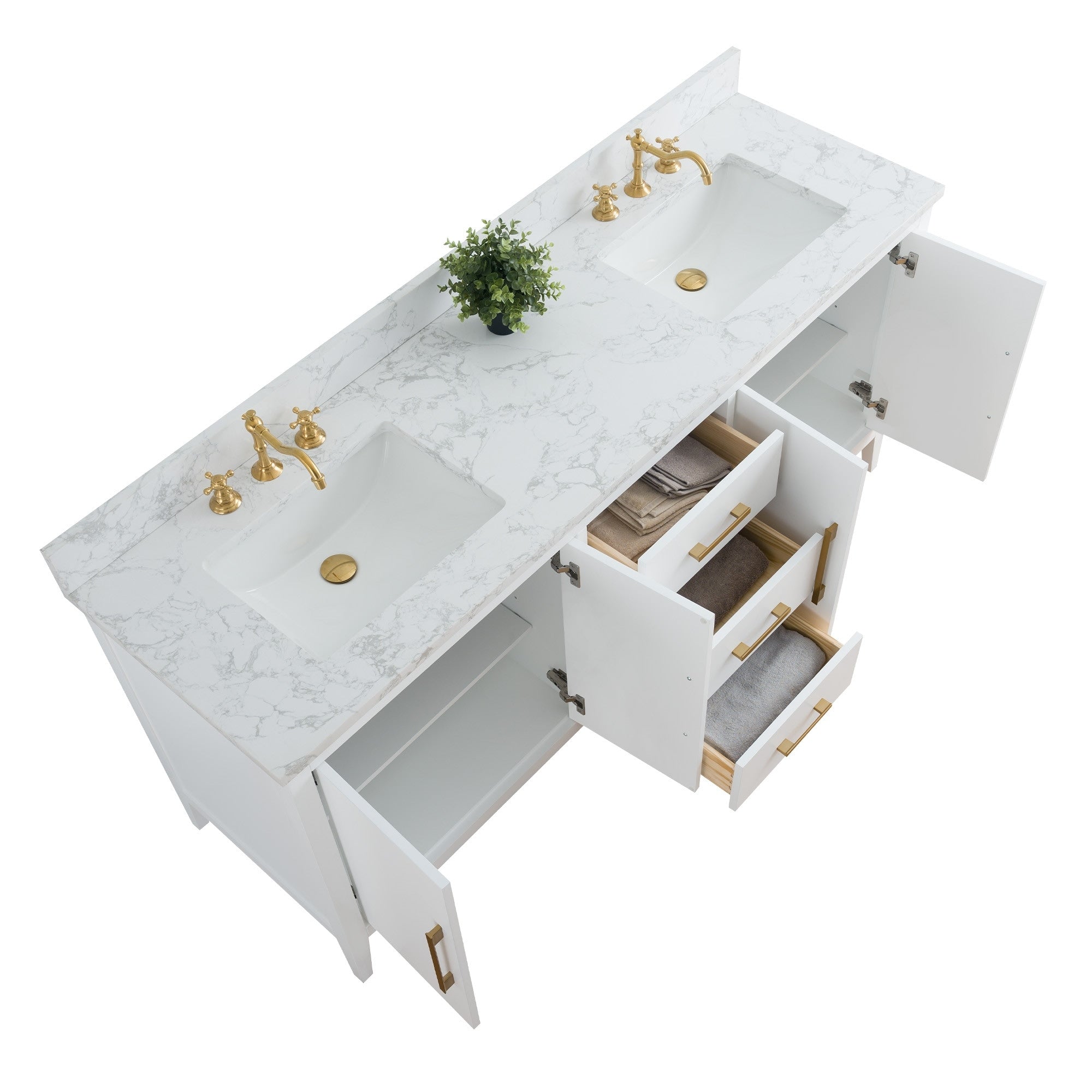 Meuble-lavabo double vasque Vanity Art 72 avec plateau en marbre reconstitué