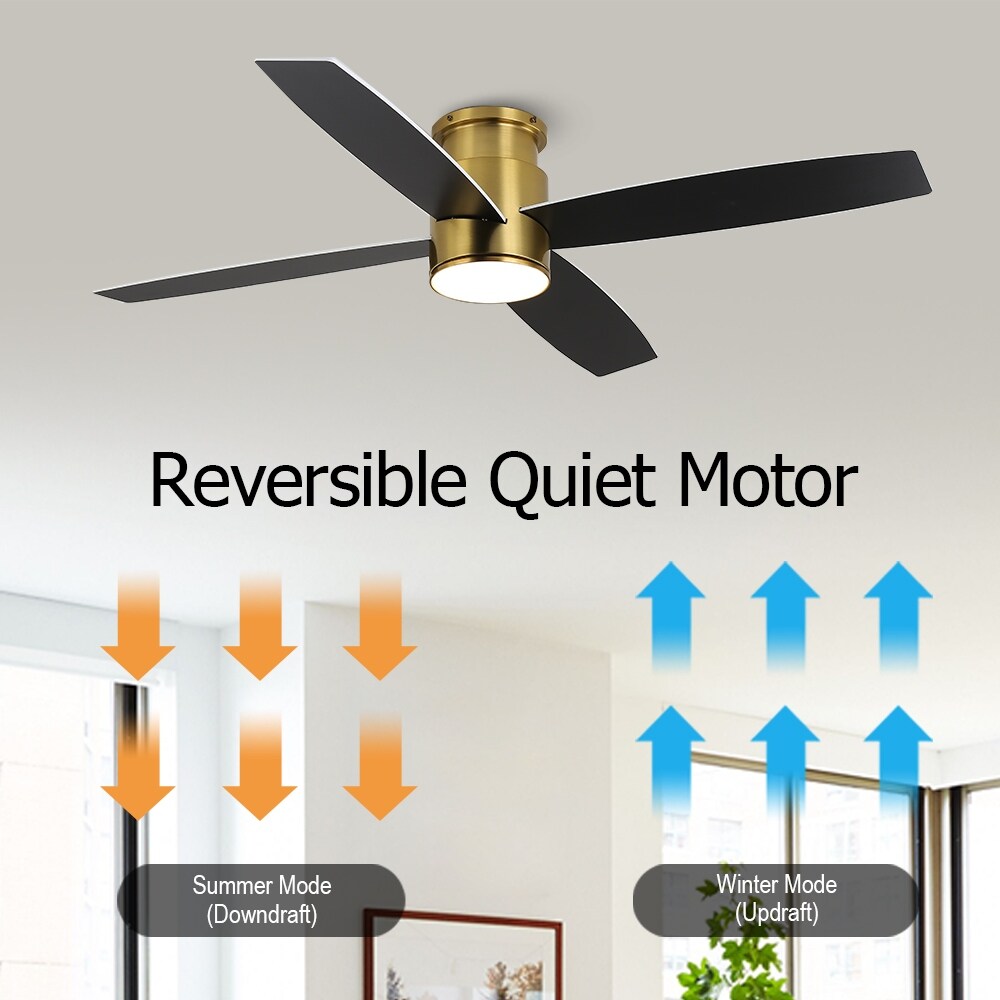 Ventilateur de plafond encastré WINGBO 44/52 pouces avec éclairage et télécommande, 4 pales réversibles