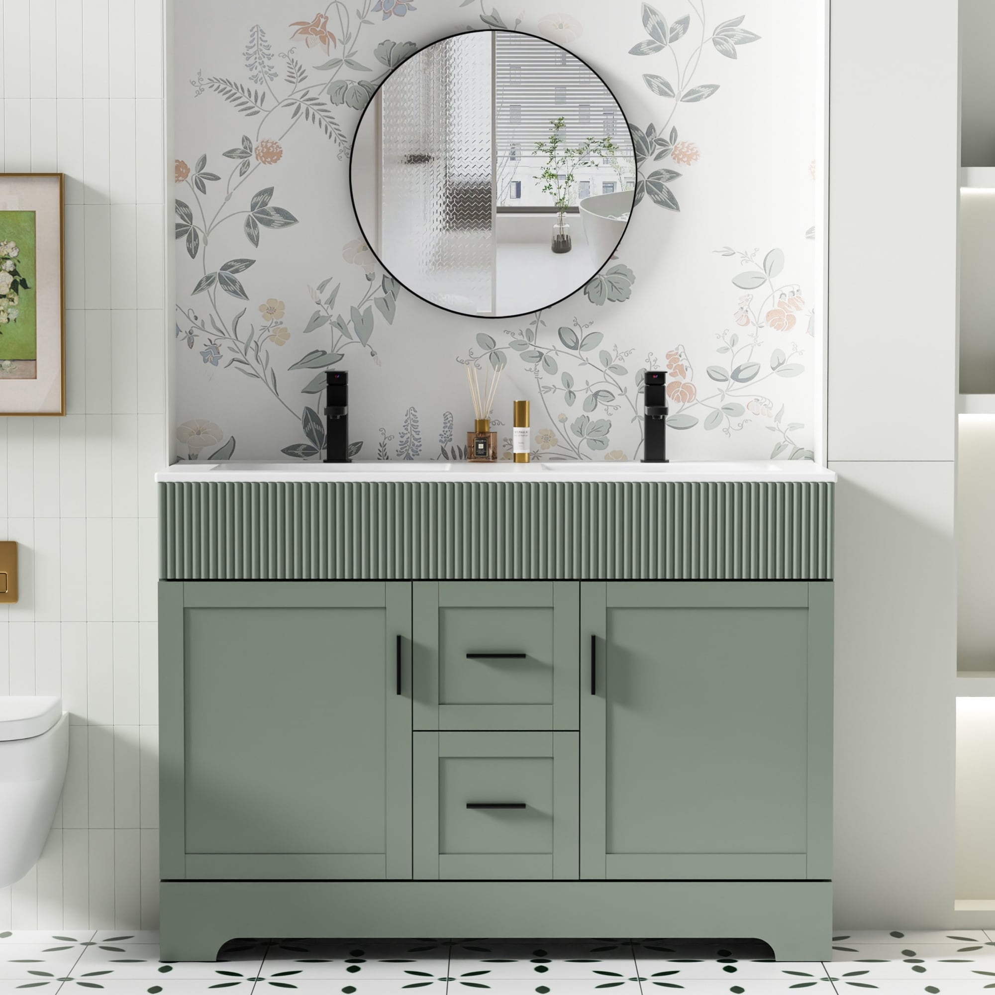 Ensemble de meuble-lavabo Wavy Line 30/36/48 avec lavabo et robinet