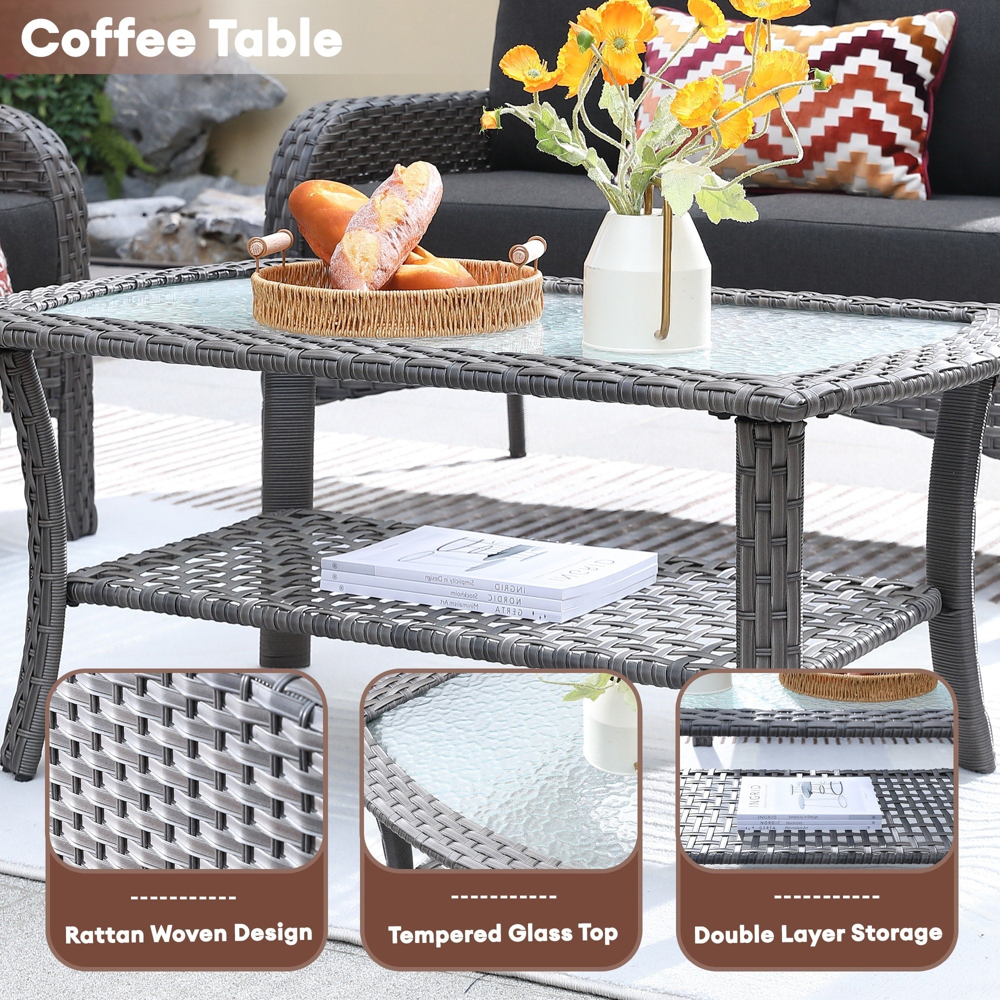 Ensemble de conversation de 4 pièces pour patio extérieur XIZZI avec table