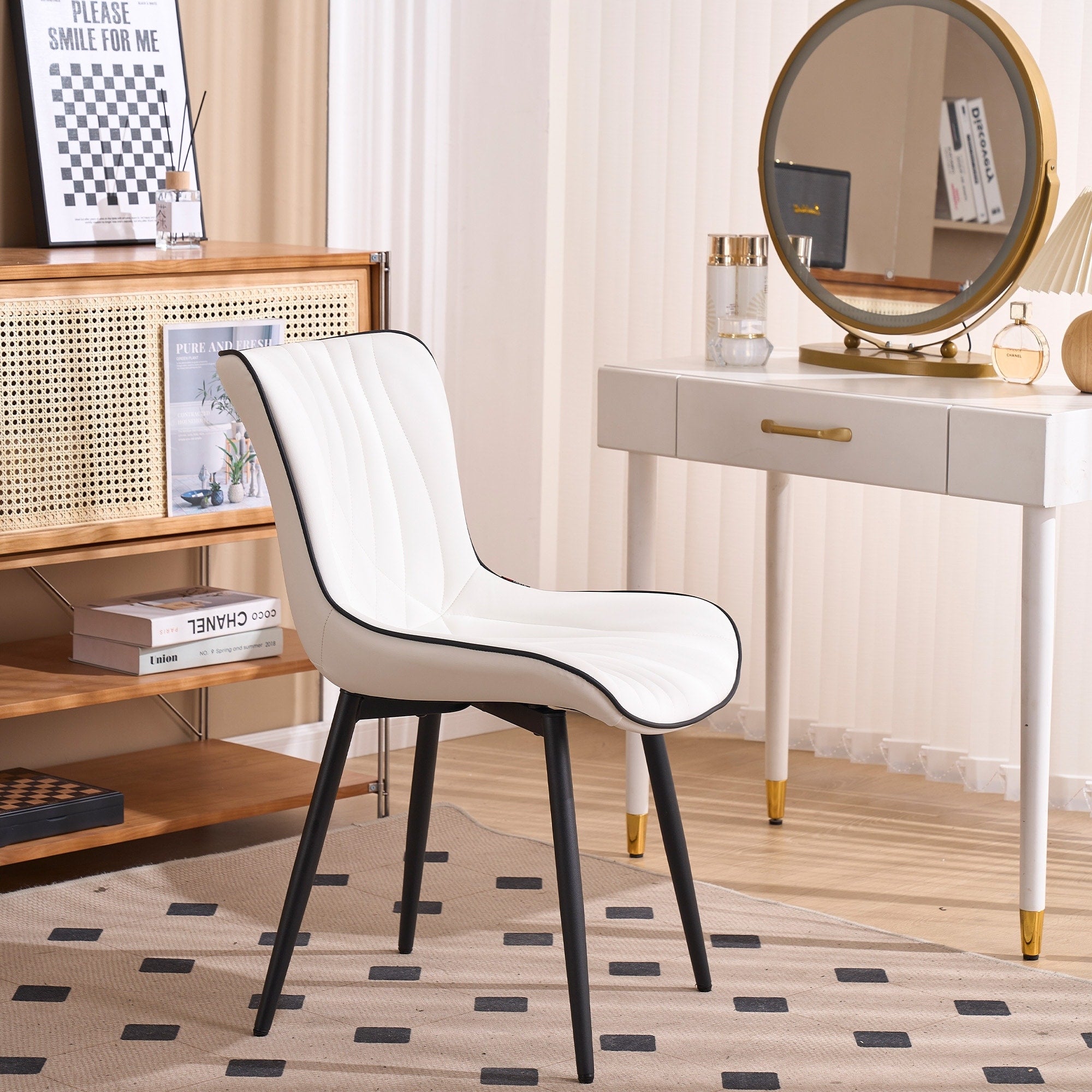 Lot de 2 chaises de salle à manger modernes en cuir rembourré sans accoudoirs