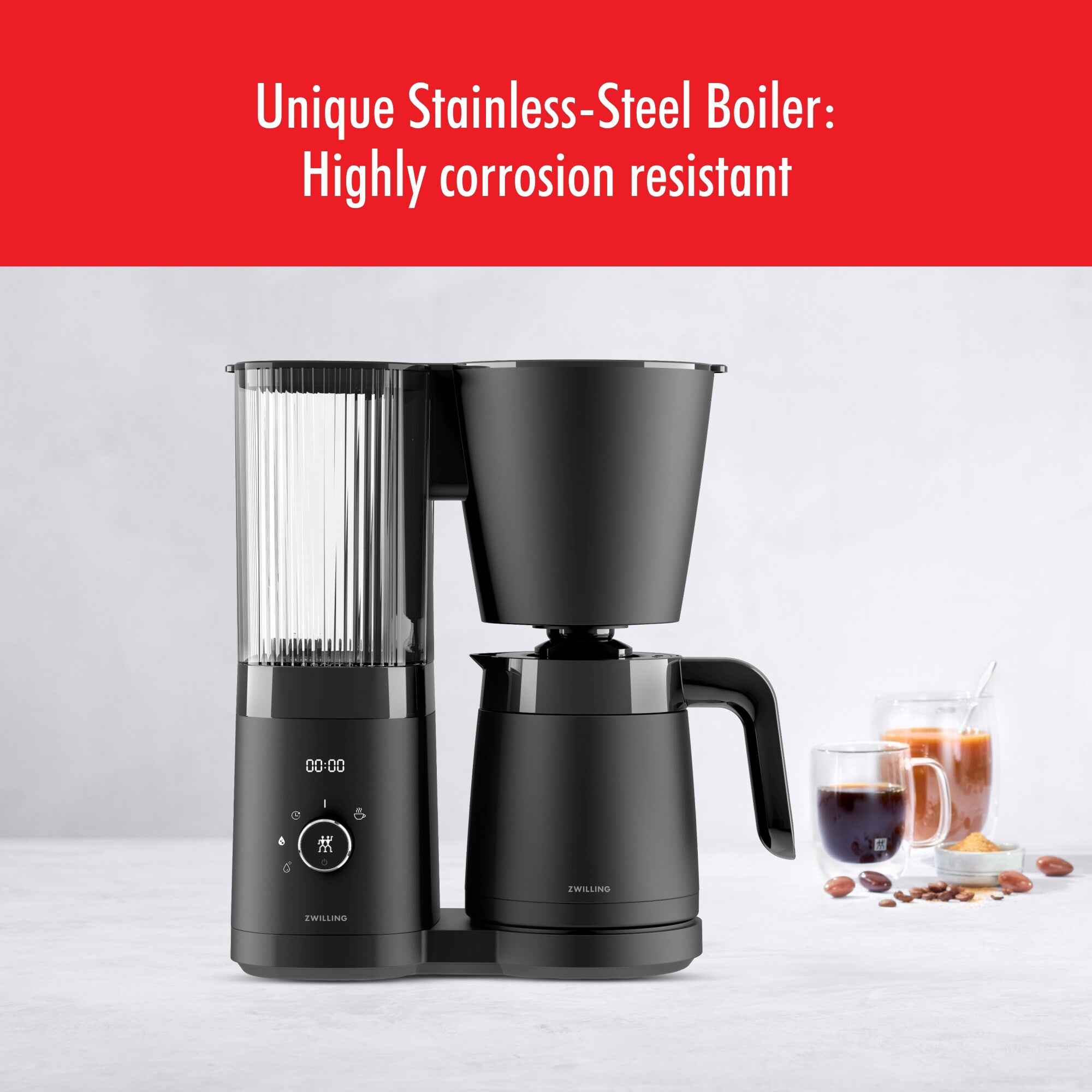 Cafetière filtre ZWILLING Enfinigy avec carafe isotherme 10 tasses, récompensée par le SCA Golden Cup Standard - 2,5 pintes