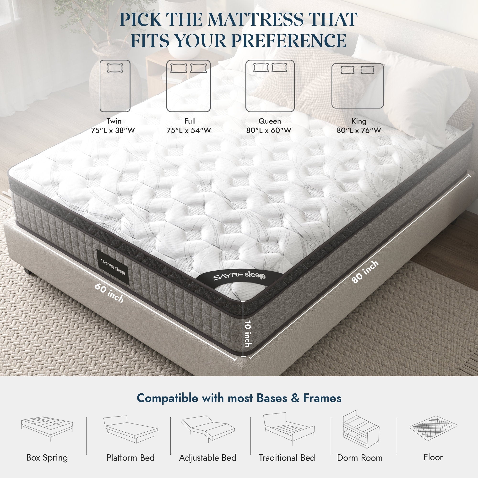 Assemblé aux États-Unis - Matelas hybride 10 Diamond à ressorts ensachés et mousse à mémoire de forme Cool Gel