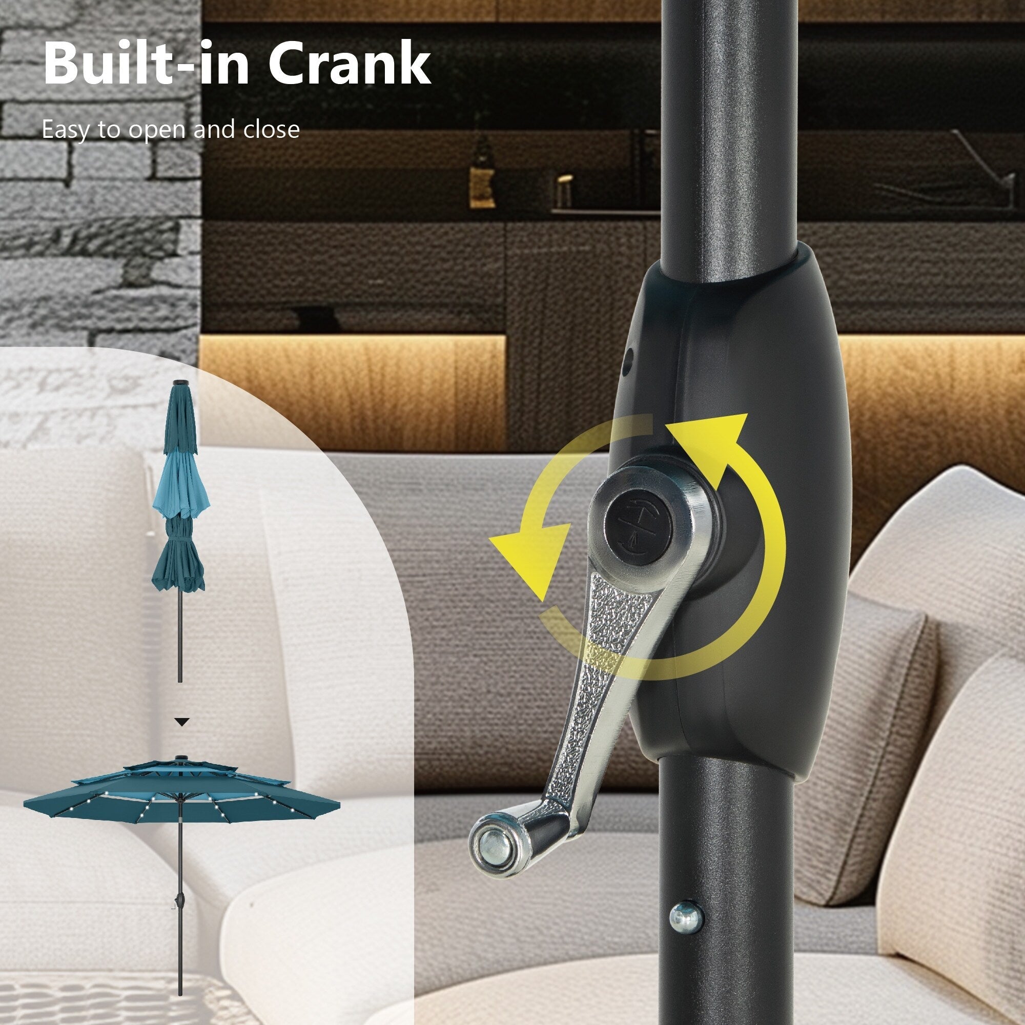 Parasol de terrasse inclinable à 3 niveaux de 10 pieds de MAISON ARTS, parasol d'extérieur à double ventilation avec lumières LED