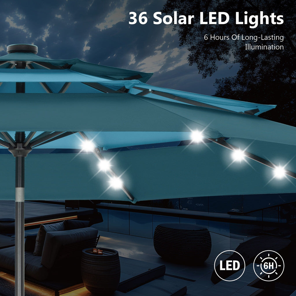 Parasol de terrasse inclinable à 3 niveaux de 10 pieds de MAISON ARTS, parasol d'extérieur à double ventilation avec lumières LED