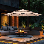 Parasol de terrasse inclinable à 3 niveaux de 10 pieds de MAISON ARTS, parasol d'extérieur à double ventilation avec lumières LED