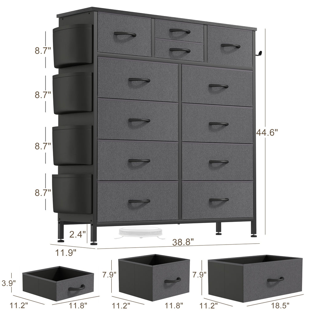 Commode haute en tissu à 12 tiroirs pour chambre à coucher