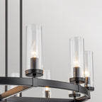 Lustre à 12 lumières en forme de roue de chariot, style moderne du milieu du siècle, en verre transparent, style doré/noir, grand modèle