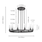 Lustre à 12 lumières en forme de roue de chariot, style moderne du milieu du siècle, en verre transparent, style doré/noir, grand modèle