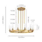 Lustre à 12 lumières en forme de roue de chariot, style moderne du milieu du siècle, en verre transparent, style doré/noir, grand modèle