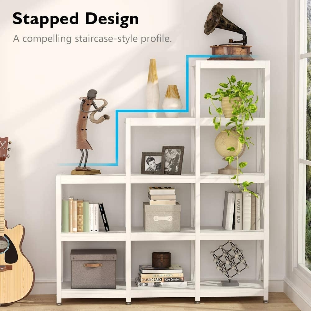 Bibliothèque échelle à 12 étagères, bibliothèque d'angle industrielle