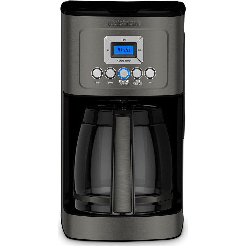 Cafetière programmable 14 tasses, carafe en verre, réglage de l'intensité de l'infusion, réglage de 1 à 4 tasses, acier inoxydable noir