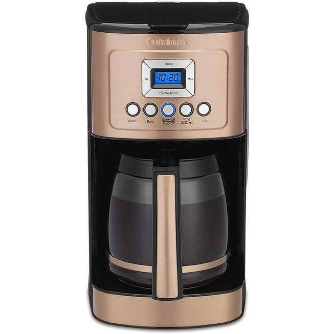 Cafetière programmable 14 tasses, carafe en verre, réglage de l'intensité de l'infusion, réglage de 1 à 4 tasses, cuivre
