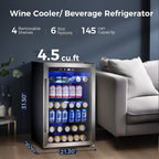 Réfrigérateur à boissons de 145 canettes, mini-réfrigérateur de 4,4 pi³ avec porte vitrée pour sodas, bières et vins – Façade transparente pour la maison, le bureau ou le bar