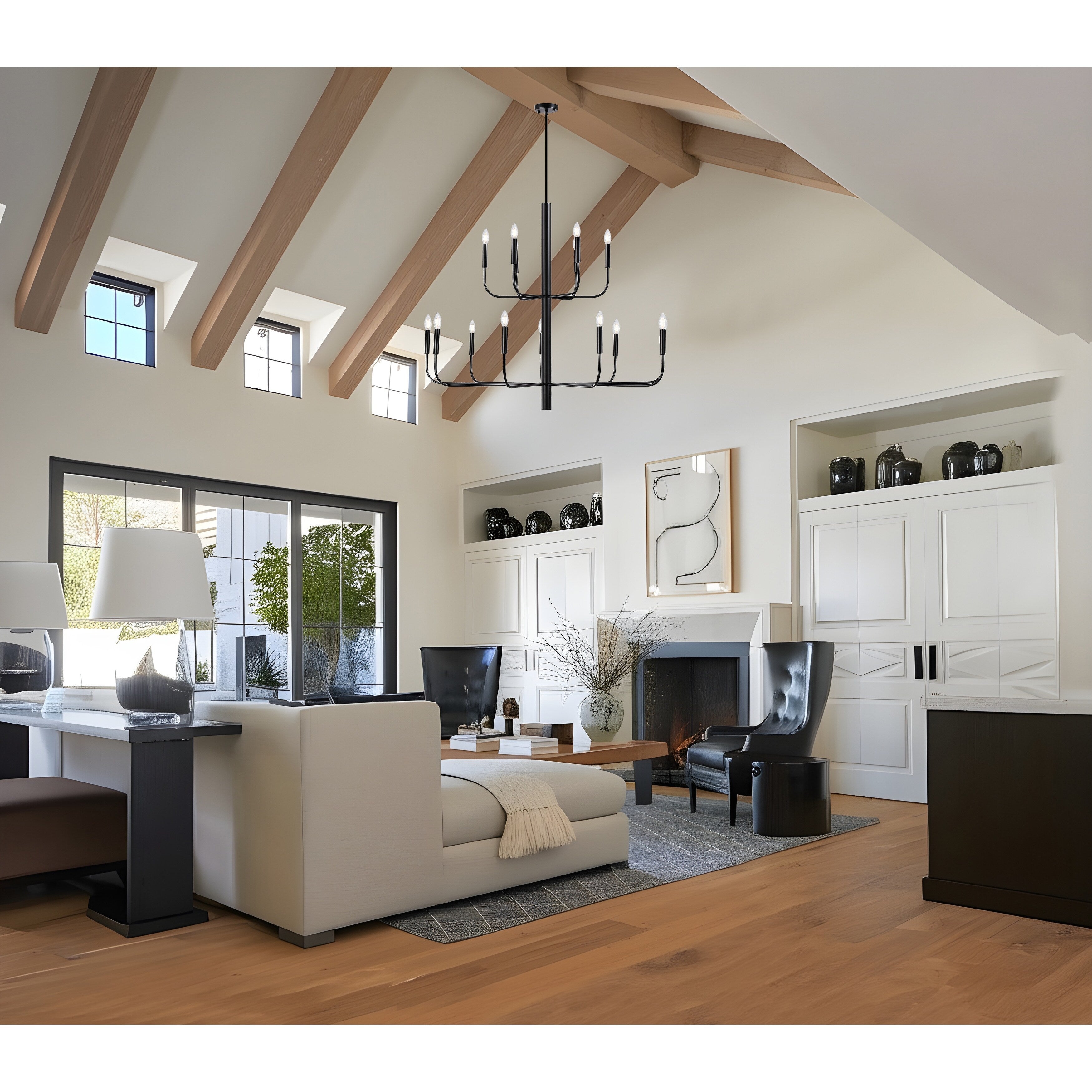 Lustre chandelier minimaliste à 15 lumières, 2 niveaux, design ancien - 48