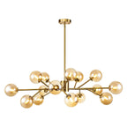 Lustre linéaire moderne à 15 lumières pour îlot de cuisine Sputnik avec branches et globes en verre