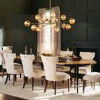 Lustre linéaire moderne à 15 lumières pour îlot de cuisine Sputnik avec branches et globes en verre