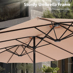 Parasol de marché extérieur rectangulaire à manivelle double face de 15 pieds, parasol de patio éclairé par LED solaire avec base incluse