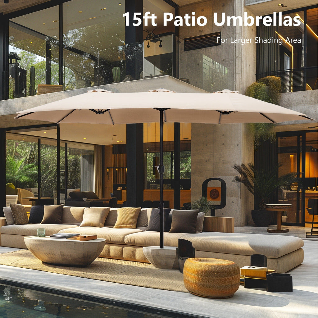 Parasol double extra large de 15 pieds pour patio double face de MAISON ARTS avec base incluse