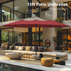 Parasol double extra large de 15 pieds pour patio double face de MAISON ARTS avec base incluse